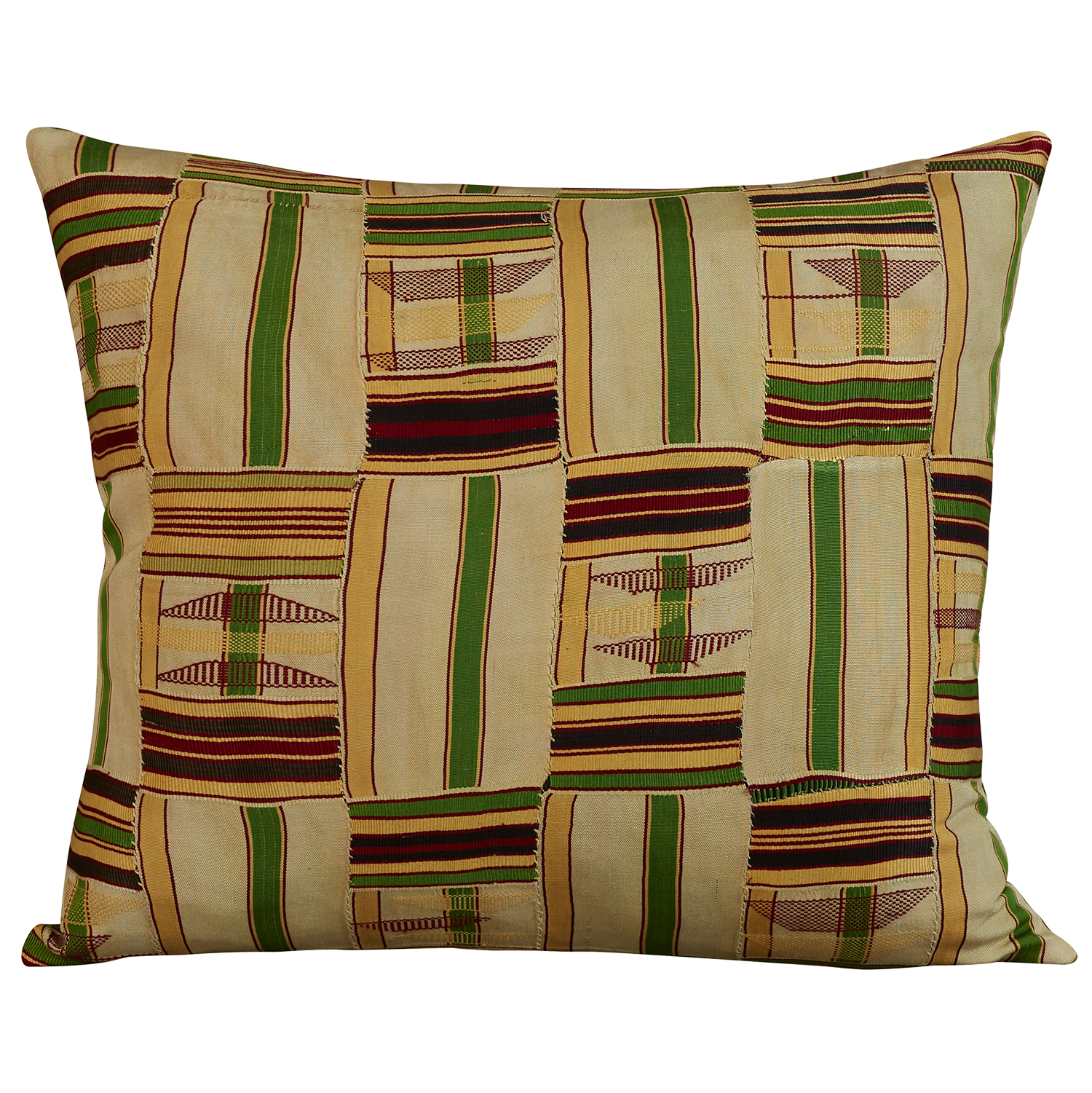 Rectangular Kente cloth African cushion - Yellow and green
