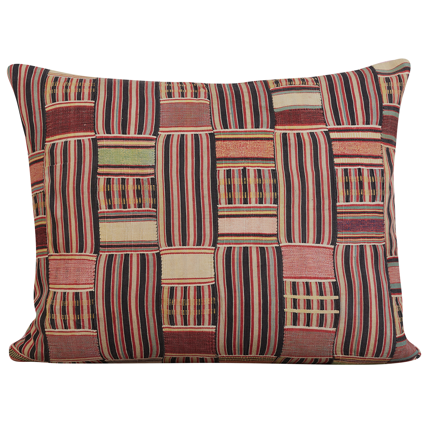 Rectangular Kente cloth African cushion - Multicoloured black and plums/pink