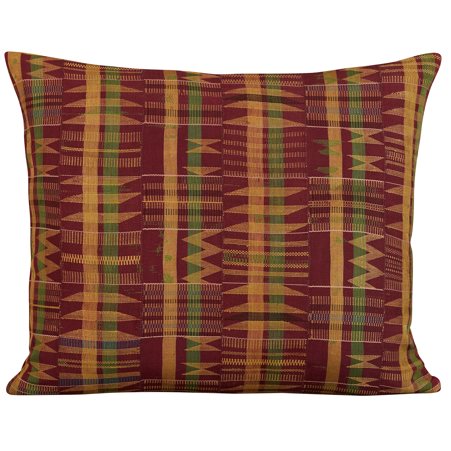 Rectangular Kente cloth African cushion - Burgundy/yellow/green
