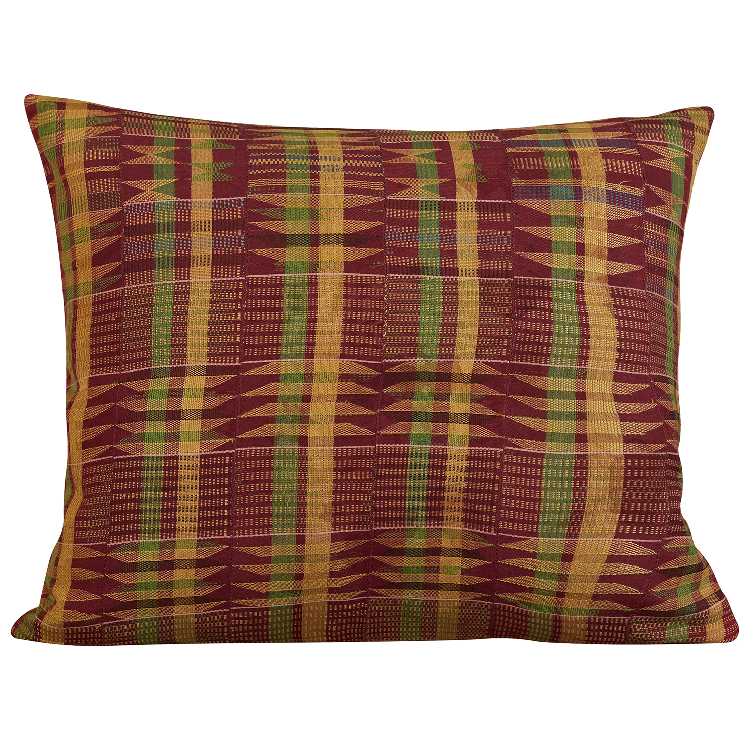 Rectangular Kente cloth African cushion - Burgundy/yellow/green