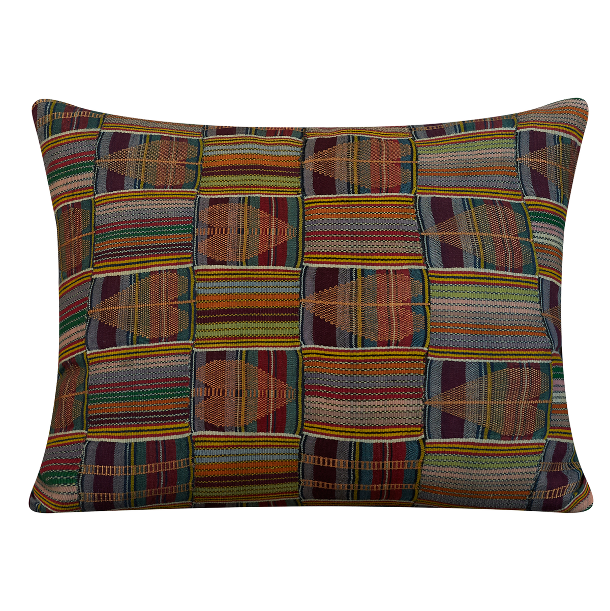 Rectangular Kente cloth African cushion - Heart shaped embroidery