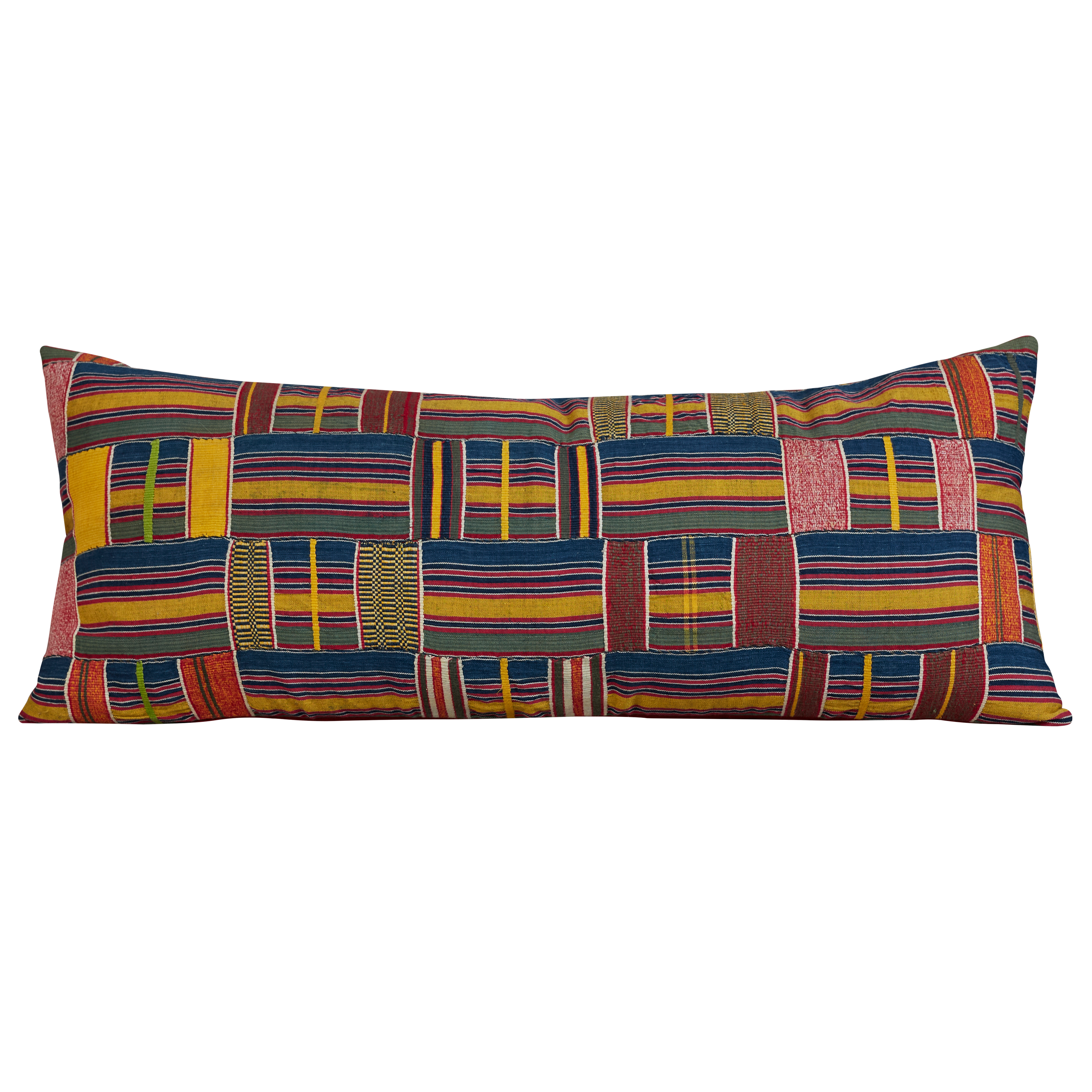 Long rectangular Kente cloth African cushion - Blue/red/yellow multicolour