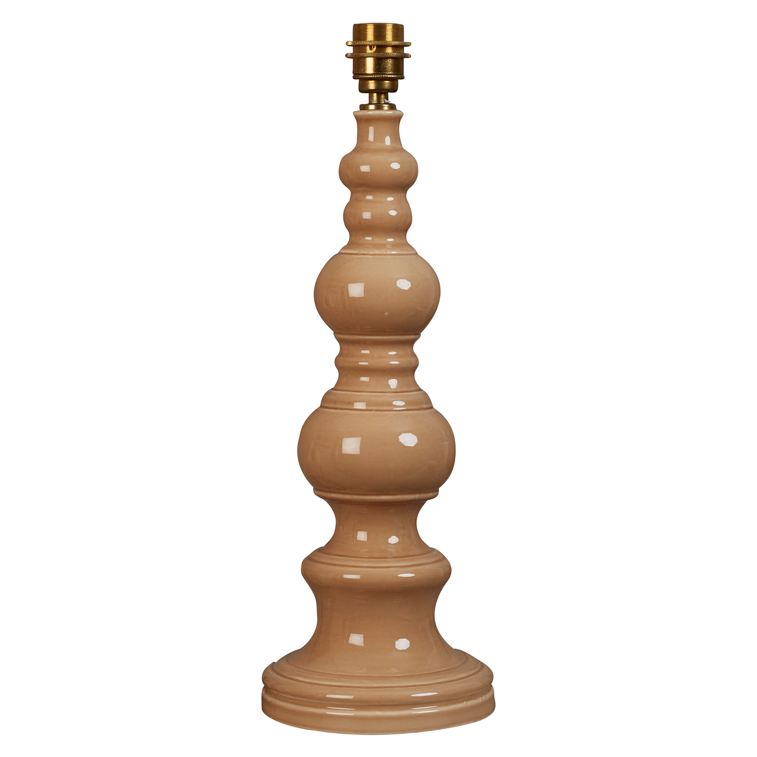A mid 20th century glazed ceramic coffee coloured bobbin table lamp