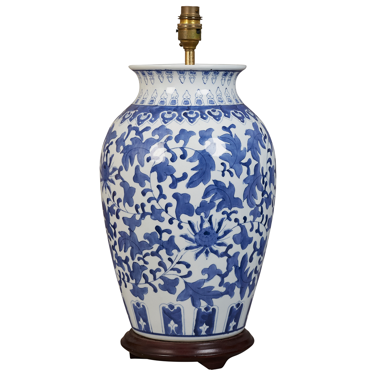 An early 20th century blue and white Chinese vase converted to a lamp, not electrified