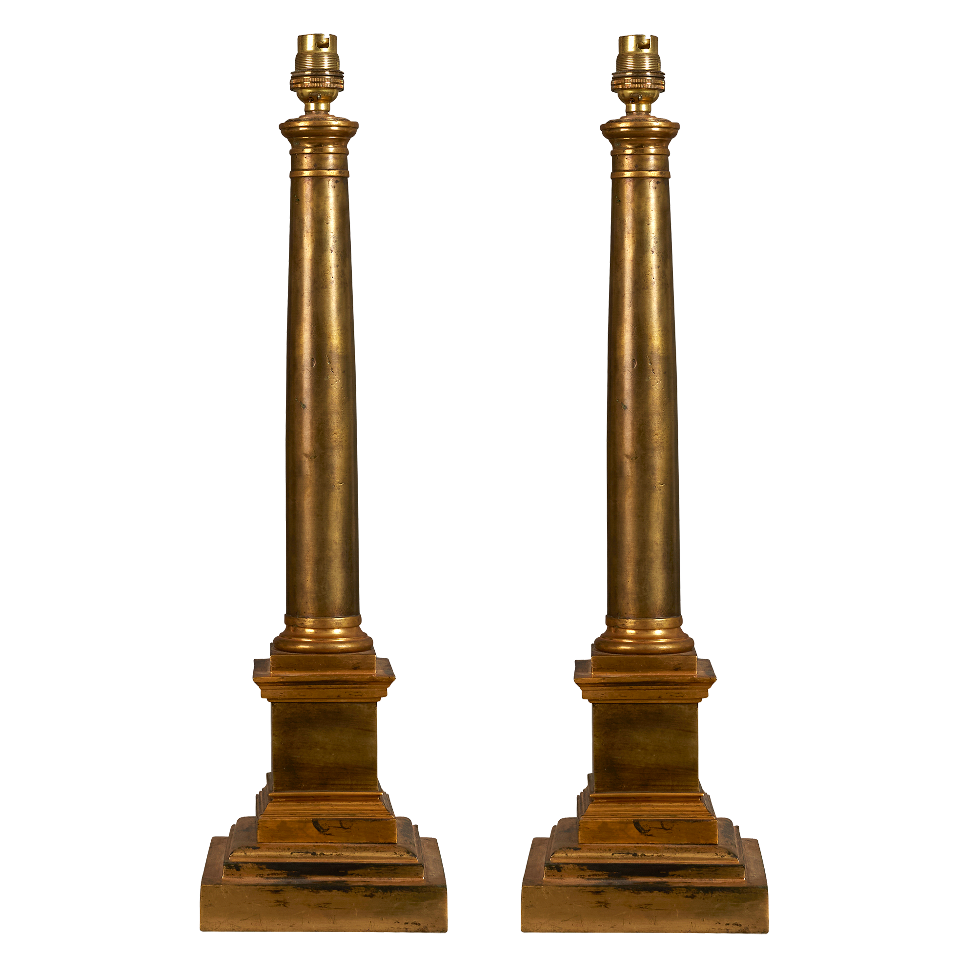 A 19th century pair of gilt bronze oil lamps converted to electricity