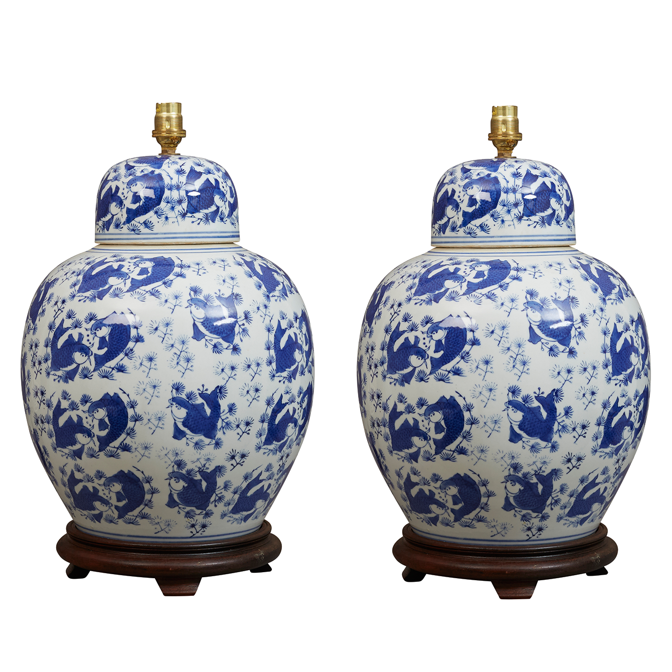 A pair of late 20th century glazed ceramic Chinese style lamps