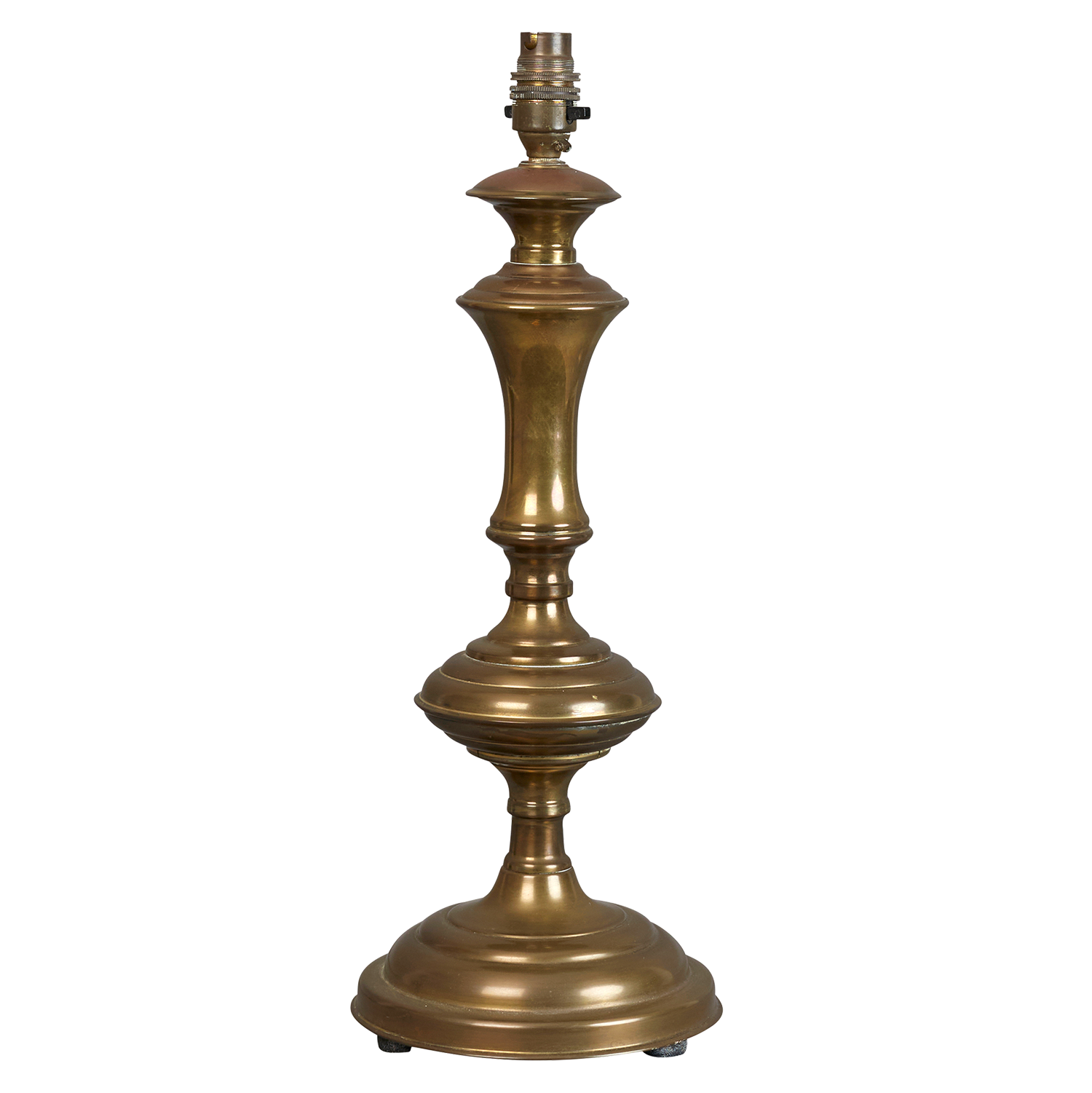 A mid 20th century turned brass table lamp