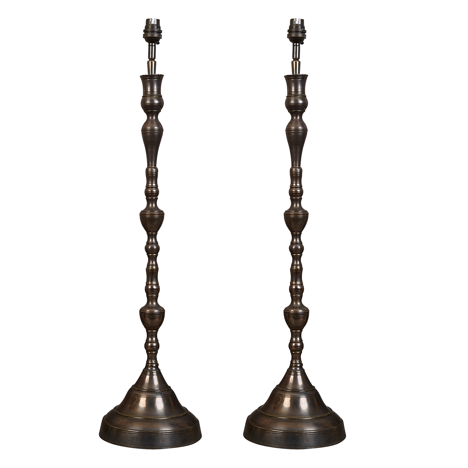 Pair of mid 20th century silvered 17th century style knopped column lamps