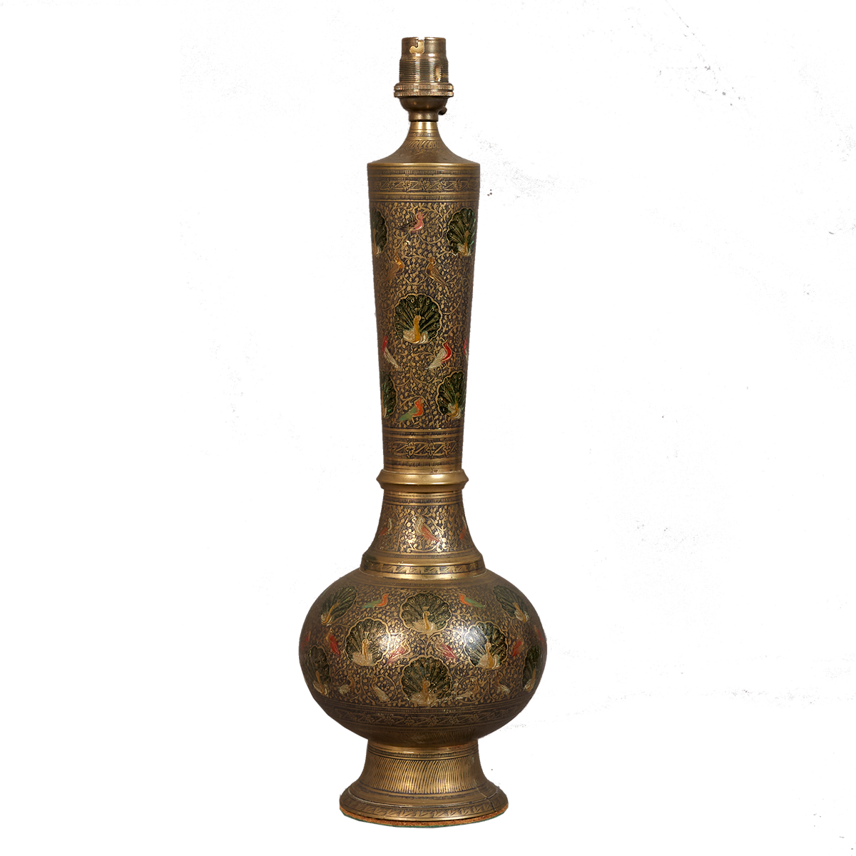 A 20th Indian engraved brass table lamp, electrified