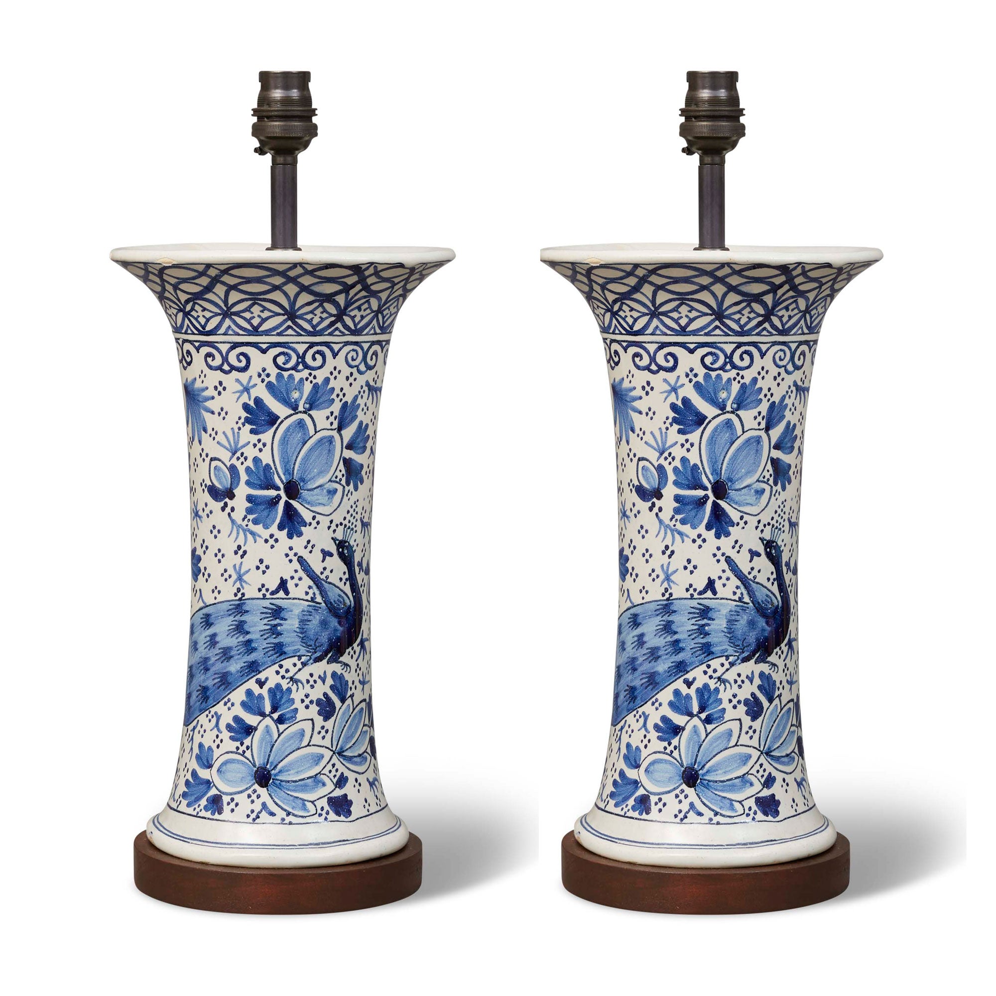 A pair of 20th Century blue and white Chinese table lamps