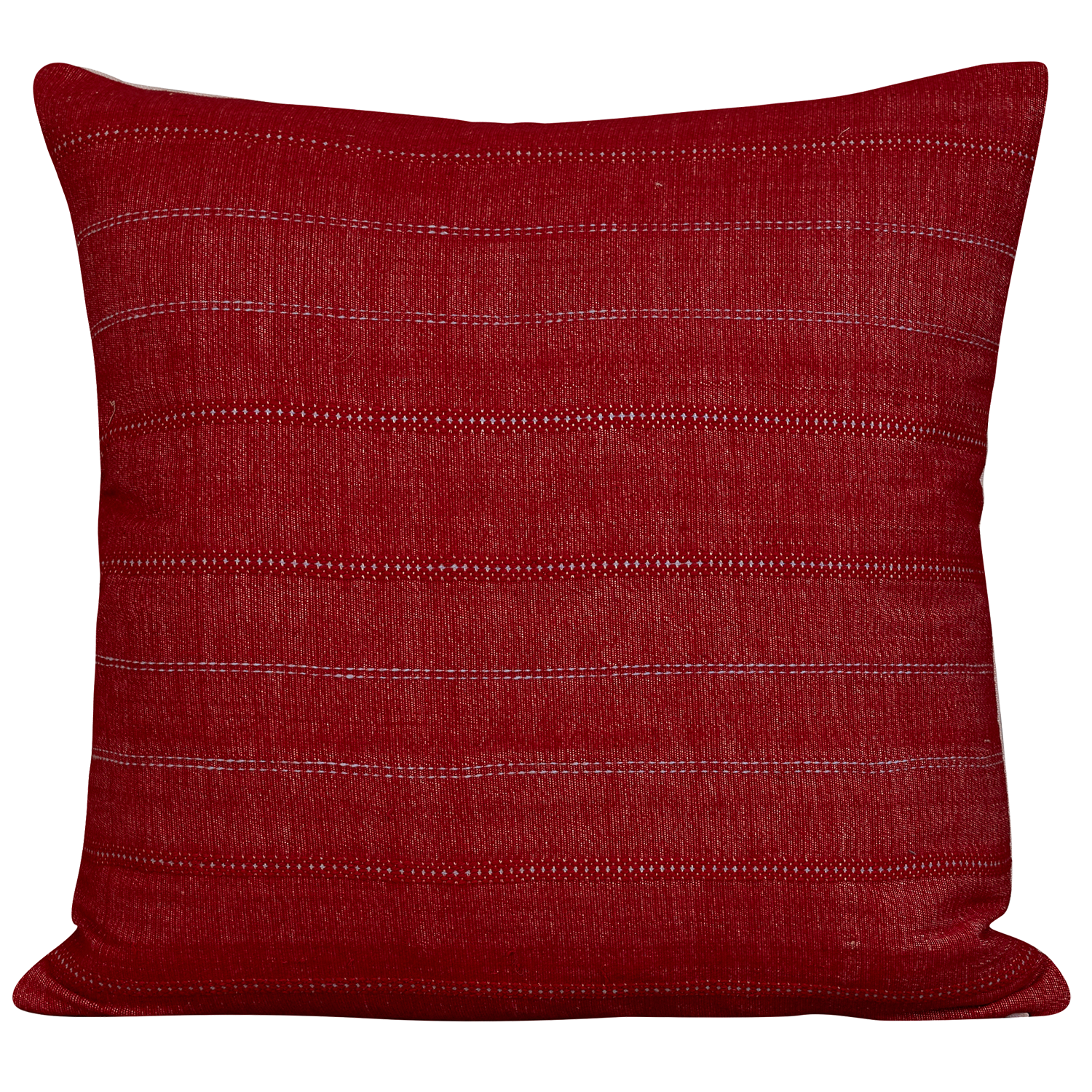 Square cushion in Vintage French red linen with lilac self stripe