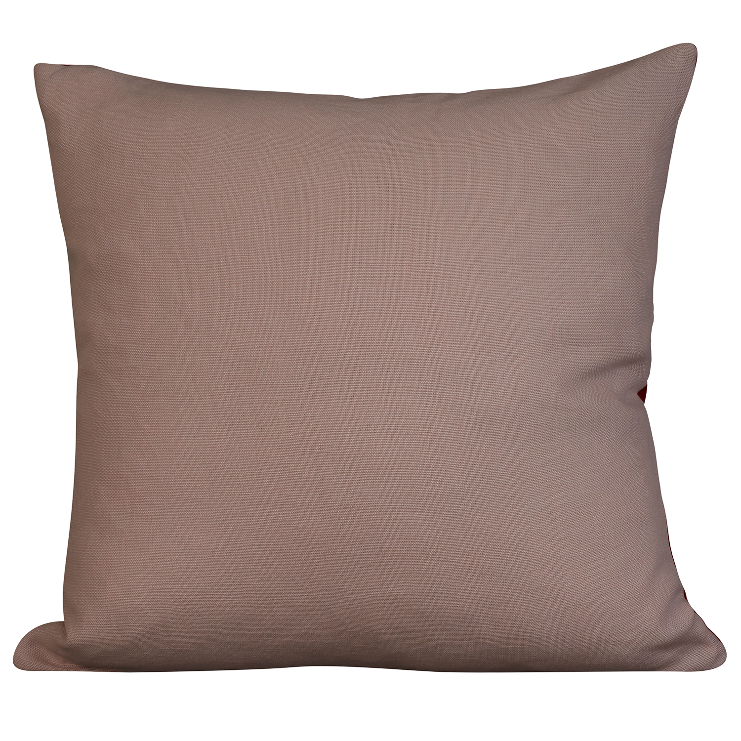 Square cushion in Vintage French red linen with lilac self stripe