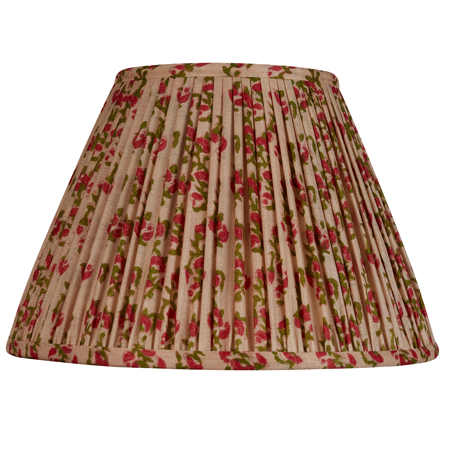 10 inch (26cms) Red and green on cream ground French drum silk sari lampshade