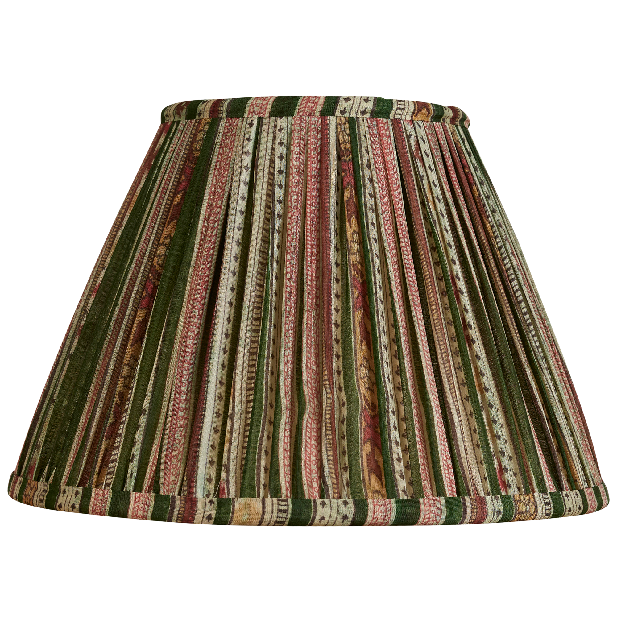 10 inch (26cms) Green and pink floral stripe design French drum silk sari lampshade