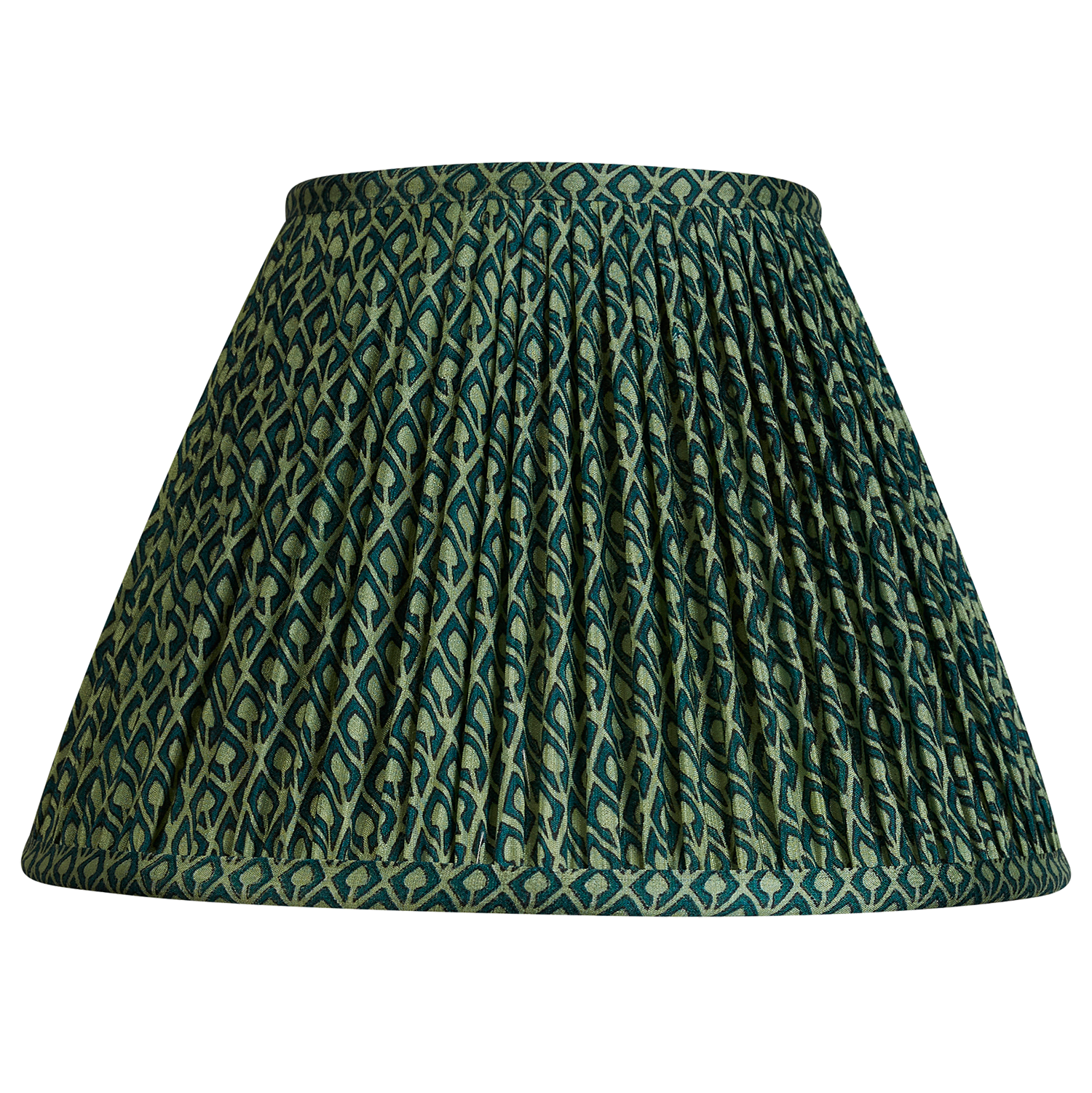 10 inch (26cms) Geometric design aqua green/moss green French drum silk sari lampshade