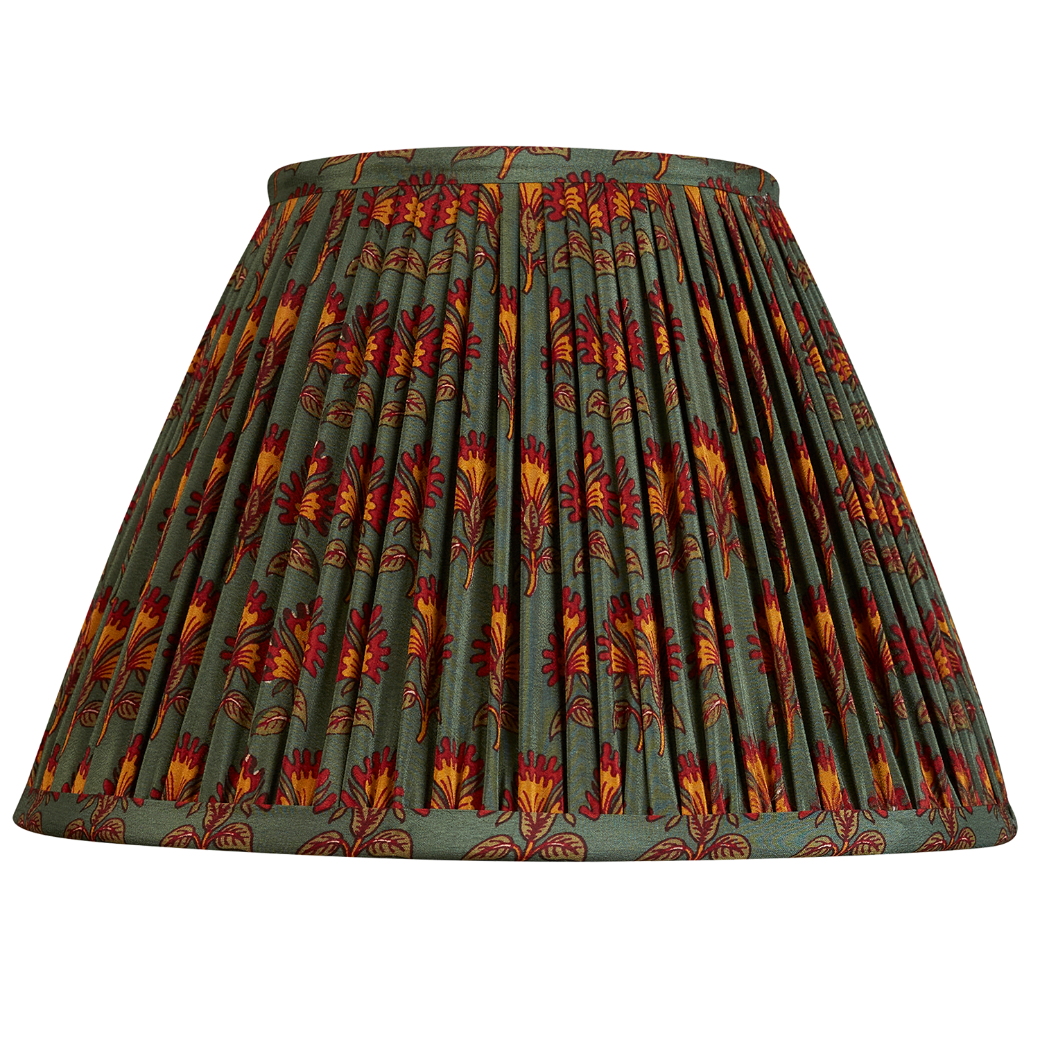 10 inch (26cms) Green/red floral design silk French drum sari lampshade