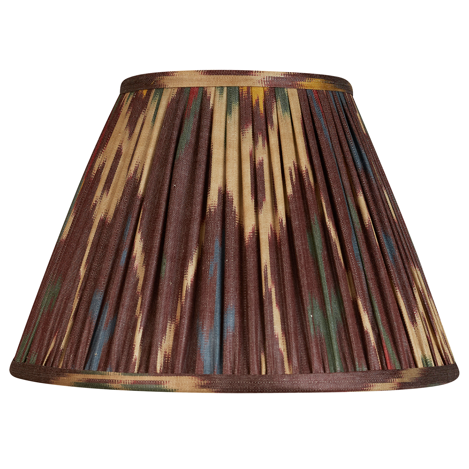 10 inch (26cms) Aubergine green/red French drum silk and cotton ikat lampshade