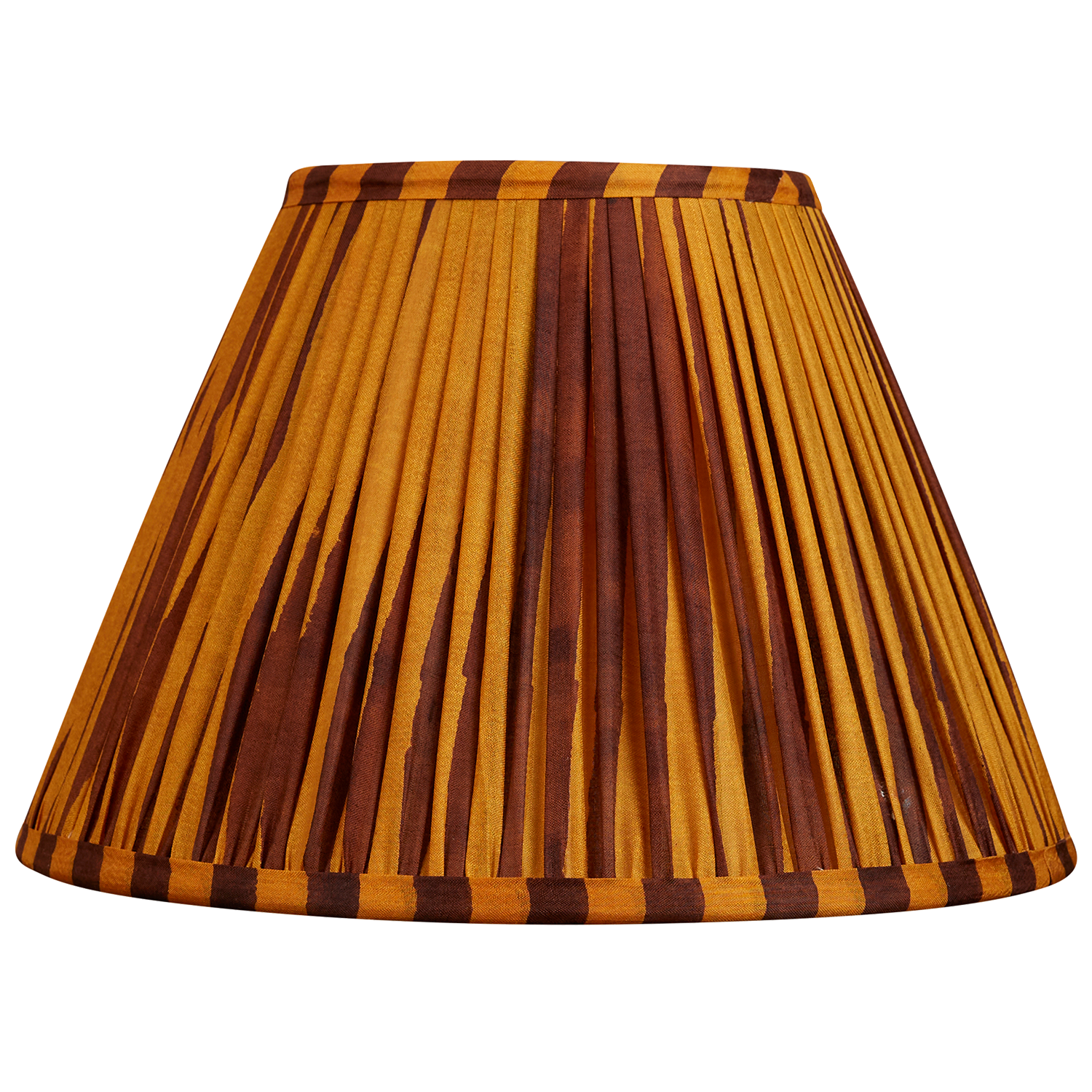10 inch French drum Saffron and chocolate stripe design silk sari lampshade
