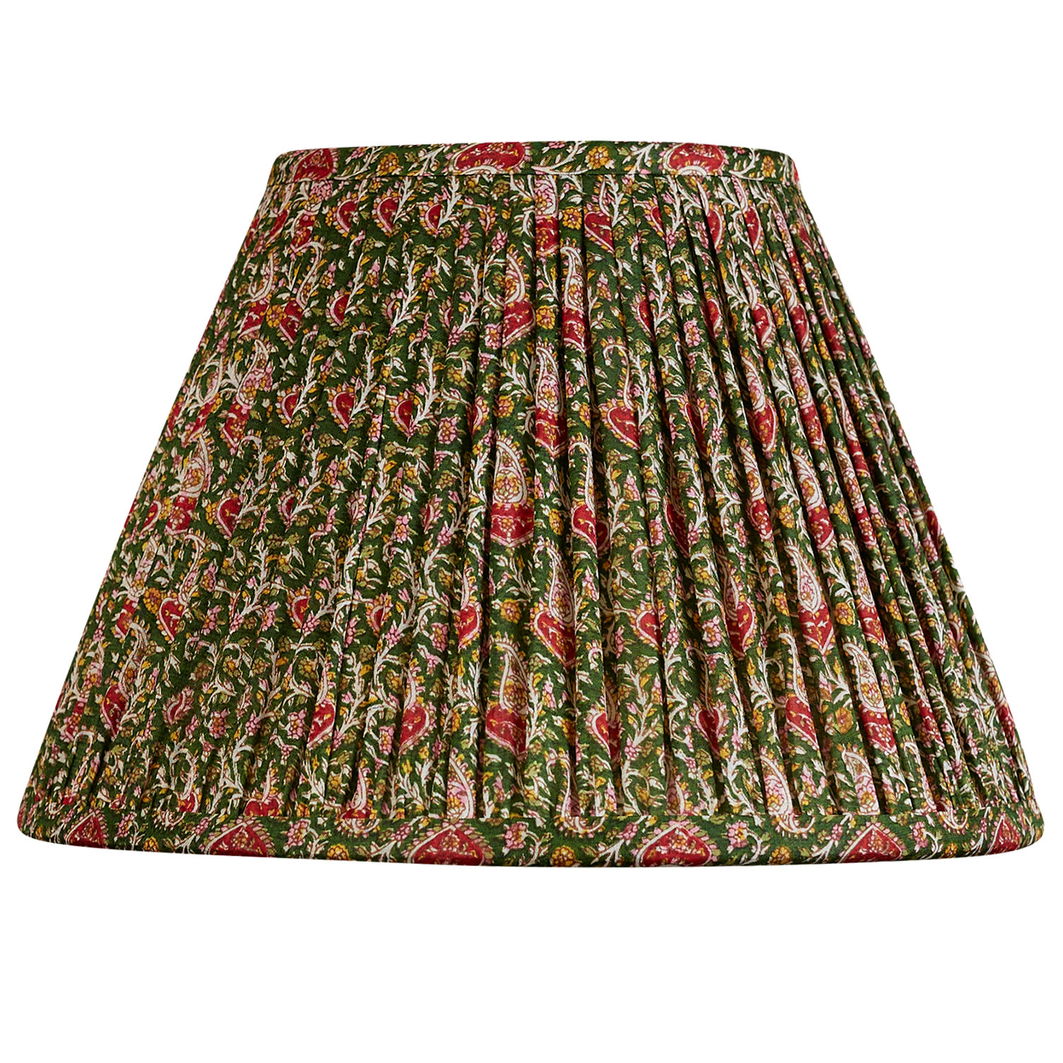 10 inch French drum green and magenta paisley design silk sari lampshade with border
