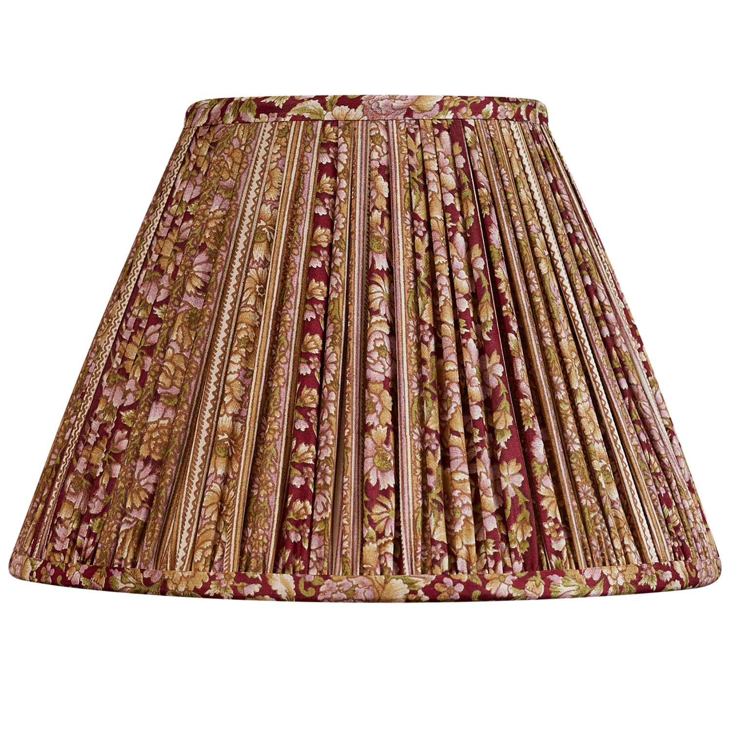 10 inch French drum bordeaux and pink/green floral design silk sari lampshade
