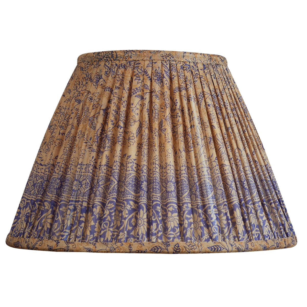 10 inch French drum Pale brown/gold floral design silk sari lampshade with border