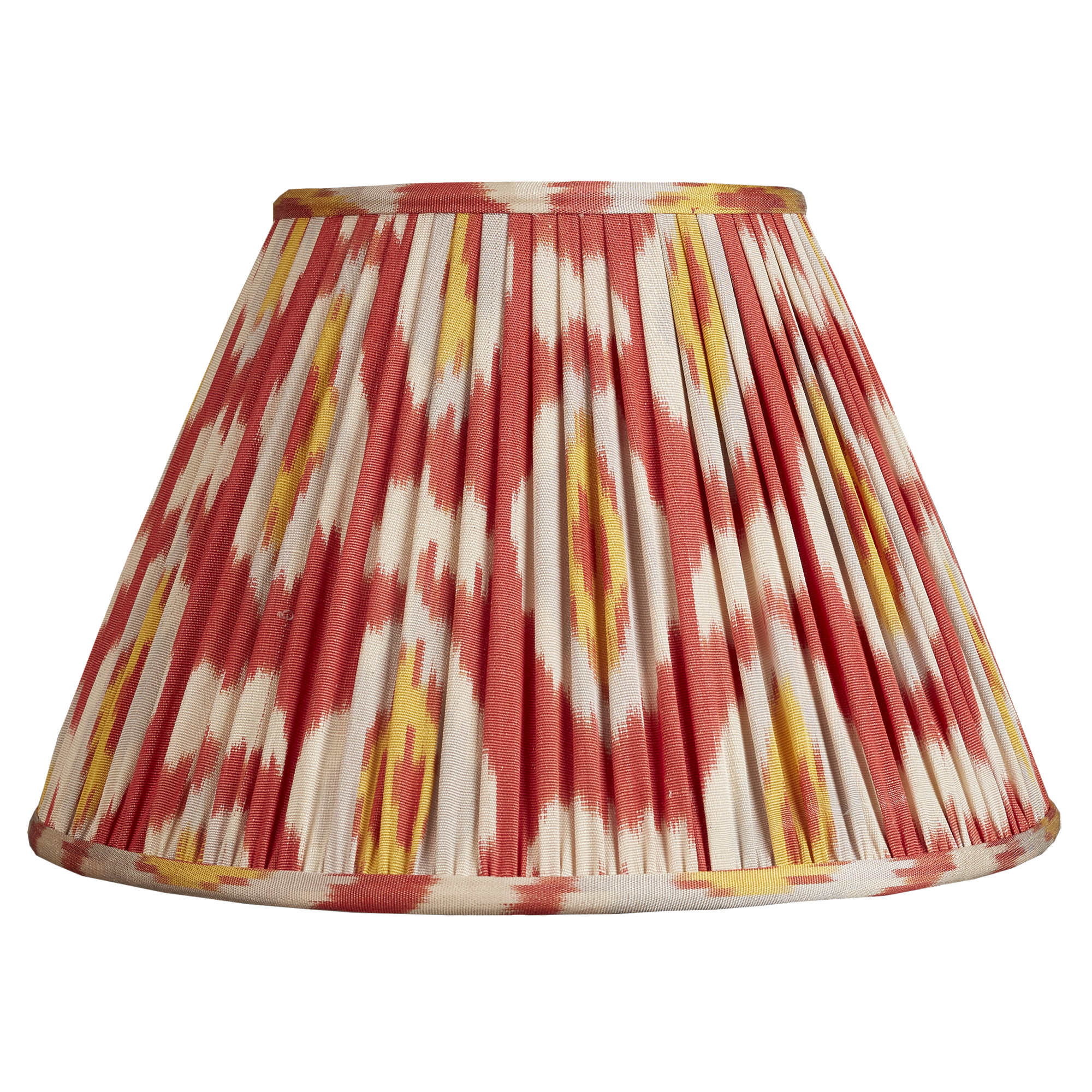 12 inch (30cms) Red yellow/grey French drum silk/cotton ikat lampshade