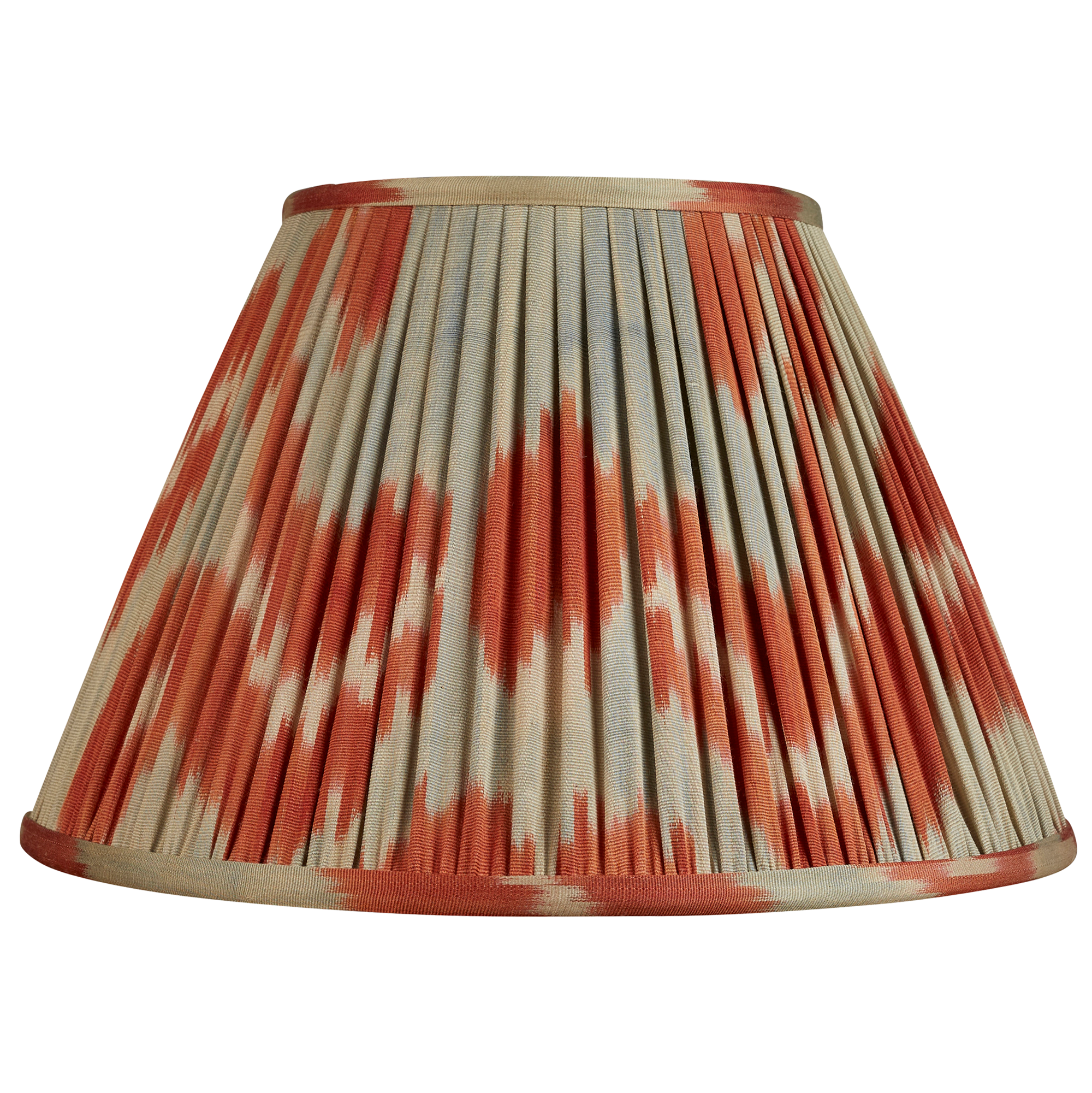 12 inch (30cms) Cintamani  design faded blue and red French drum silk/cotton ikat lampshade