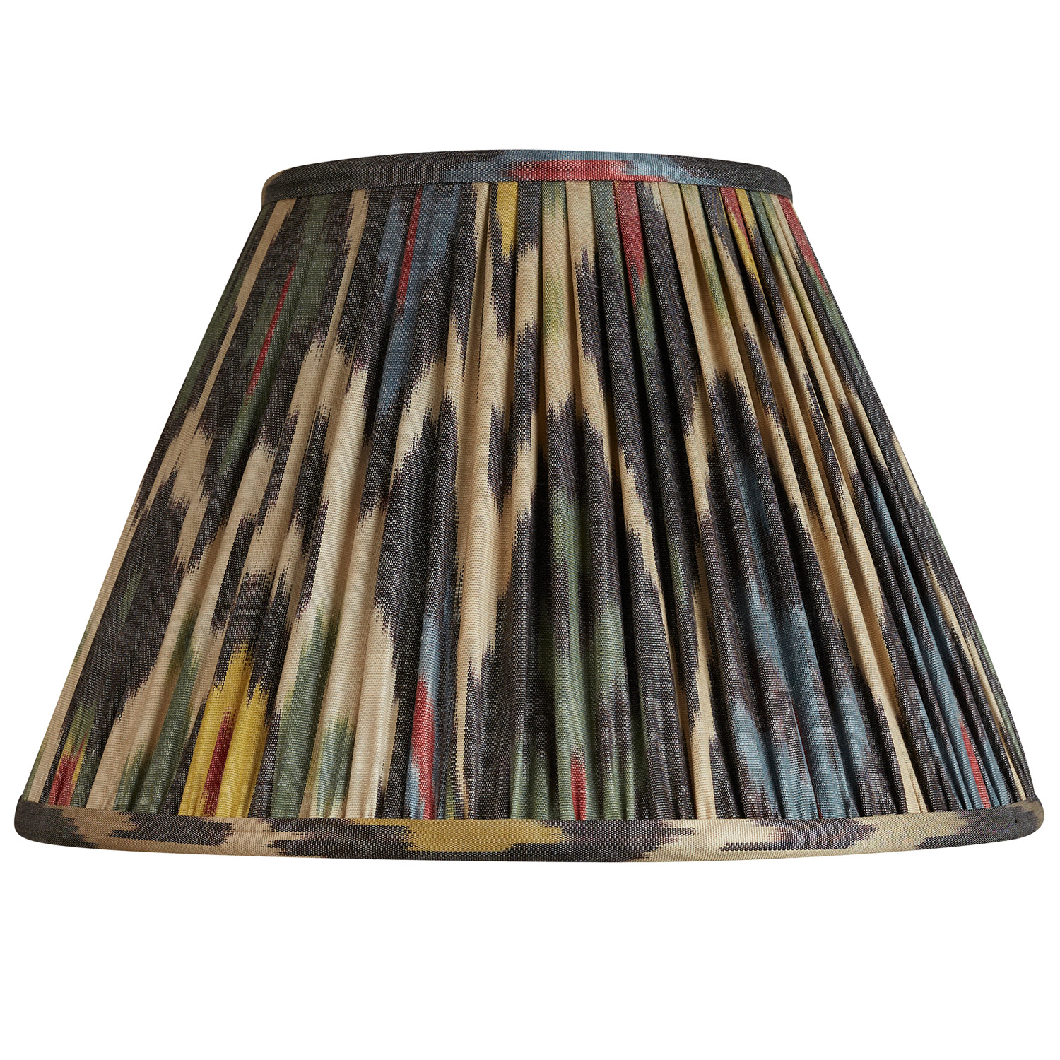 12 inch (30cms) Navy blue/red on cream ground French drum silk/cotton ikat lampshade