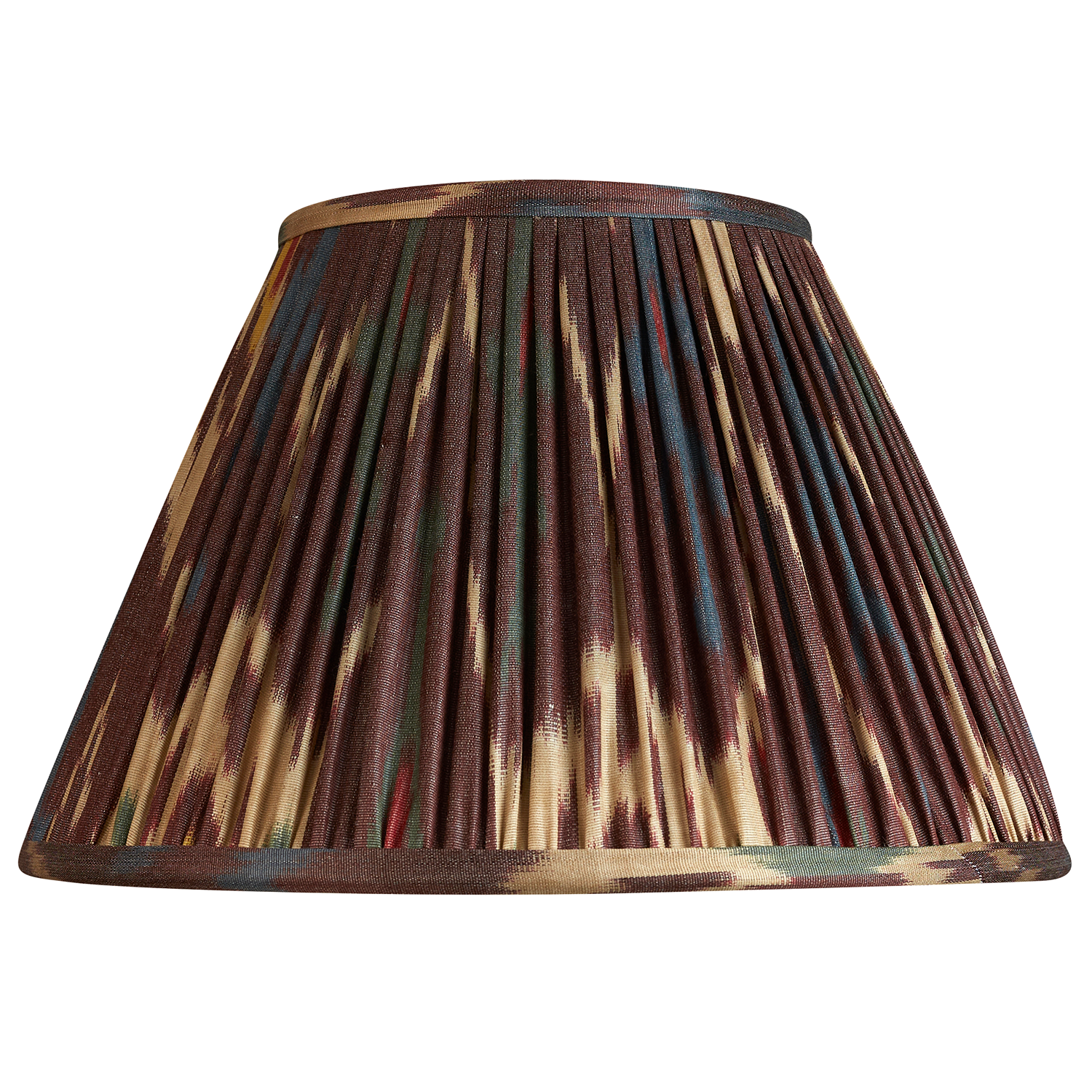 12 inch (30cms) Aubergine green/red French drum silk and cotton ikat lampshade