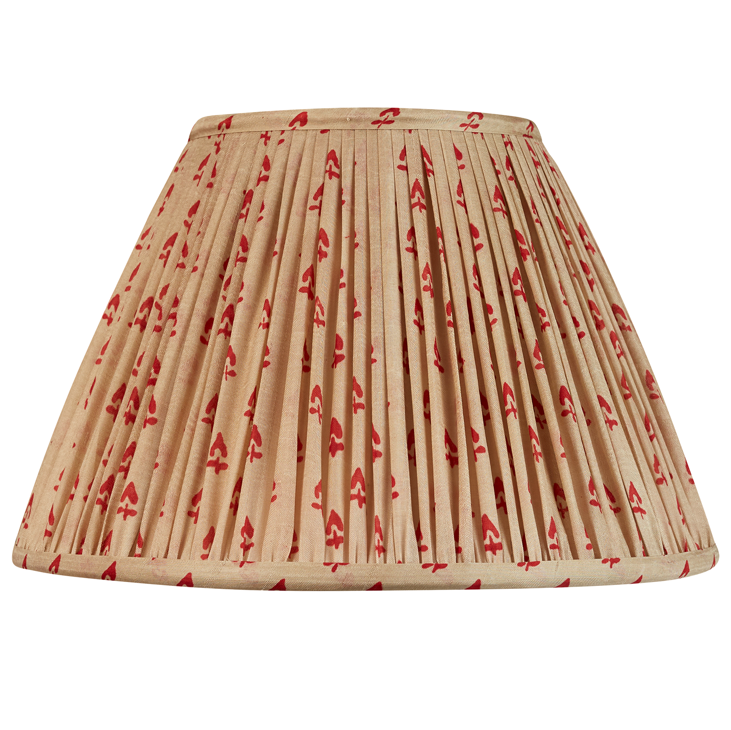 12 inch (30 cm) Pale khaki and red motif design French drum silk sari lampshade