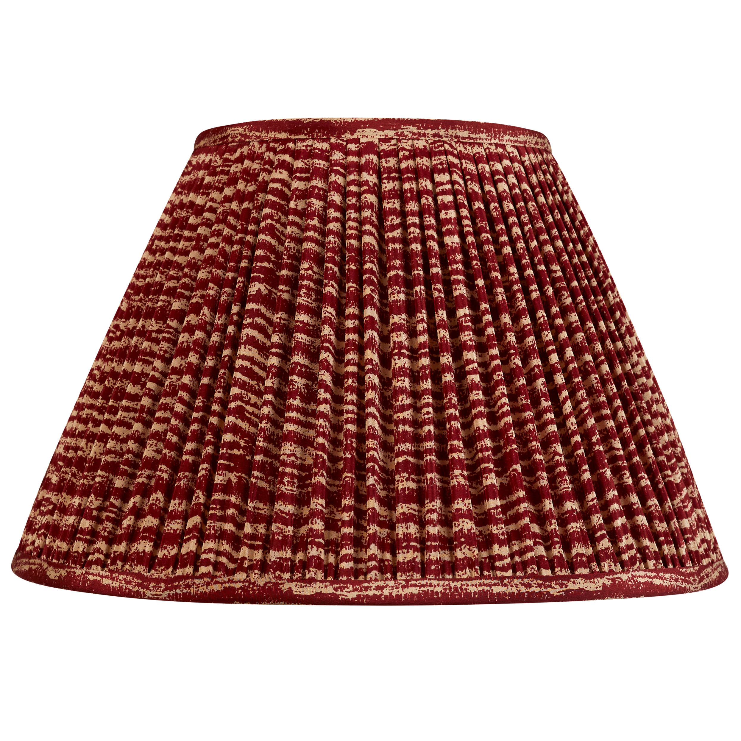 12 inch (30 cm) Deep red and camel horizontal ripple French drum design silk sari lampshade