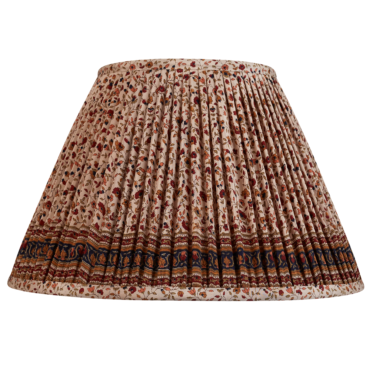 12 inch (30 cm) Mushroom ground burgundy/tan petit fleur design French drum silk sari lampshade with border