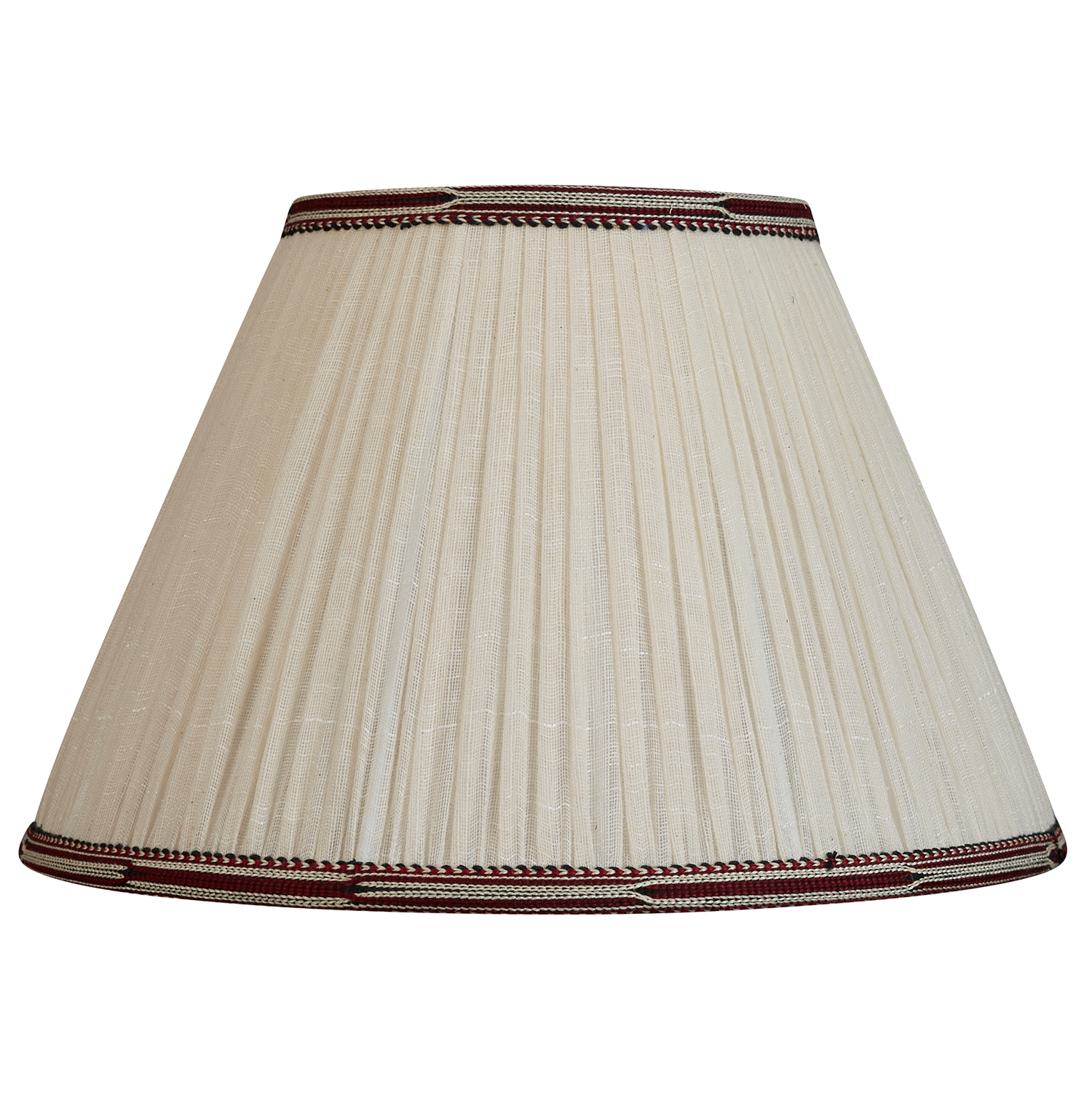 12 inch - 30cm French Drum cream cotton lampshade with burgundy embroidered trim