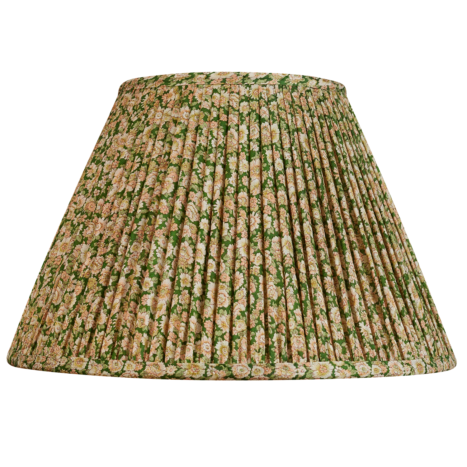 12 inch (30 cm) Green and cream French drum floral design silk sari lampshade