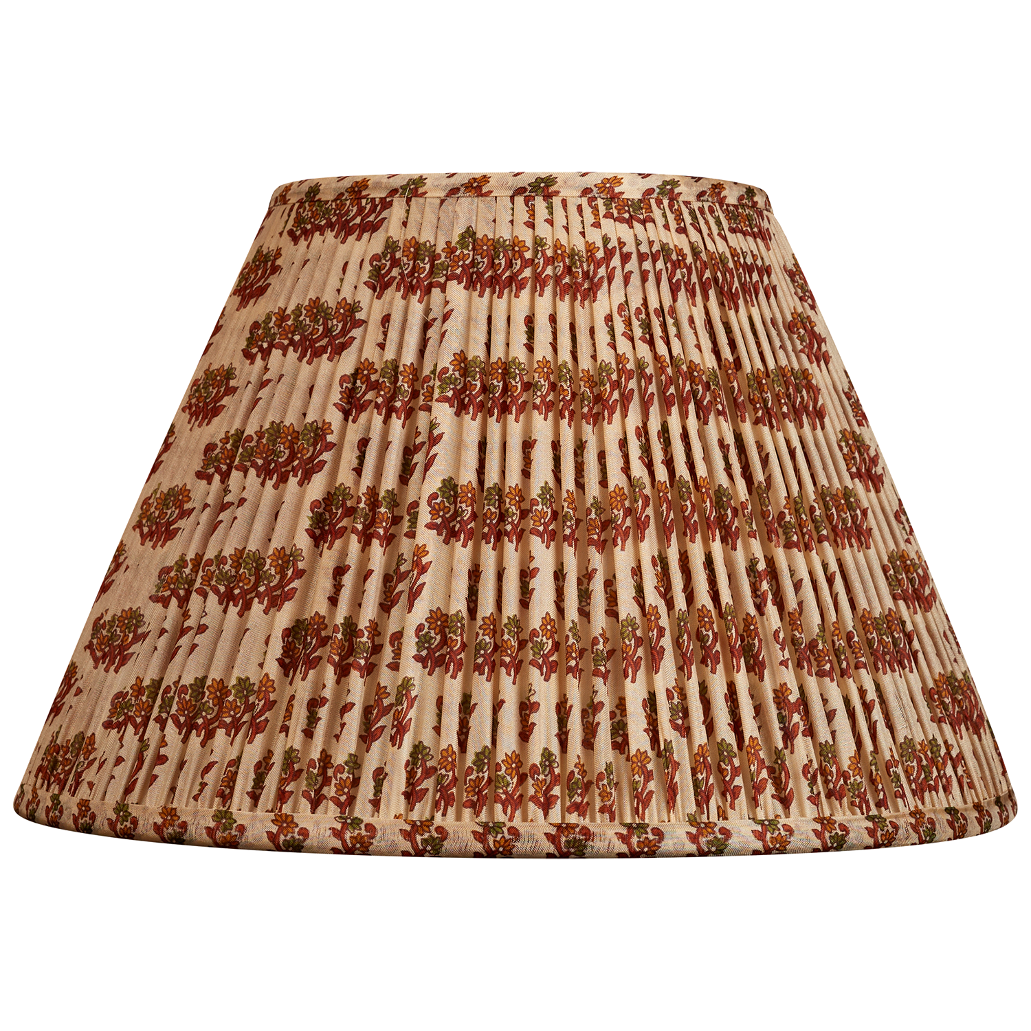 12 inch French drum Burgundy and green small leaf design silk sari lampshade