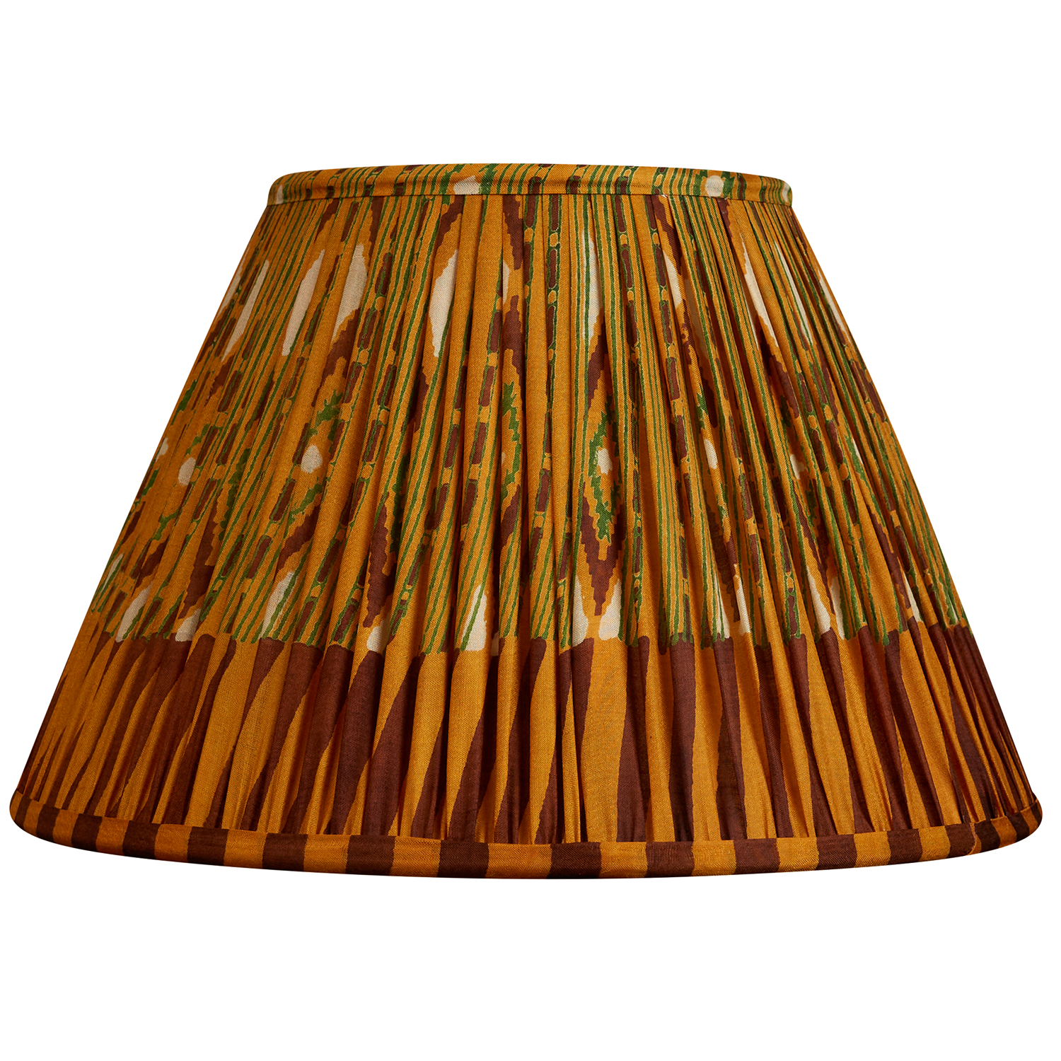 12 inch French drum Saffron and chocolate geometric design silk sari lampshade