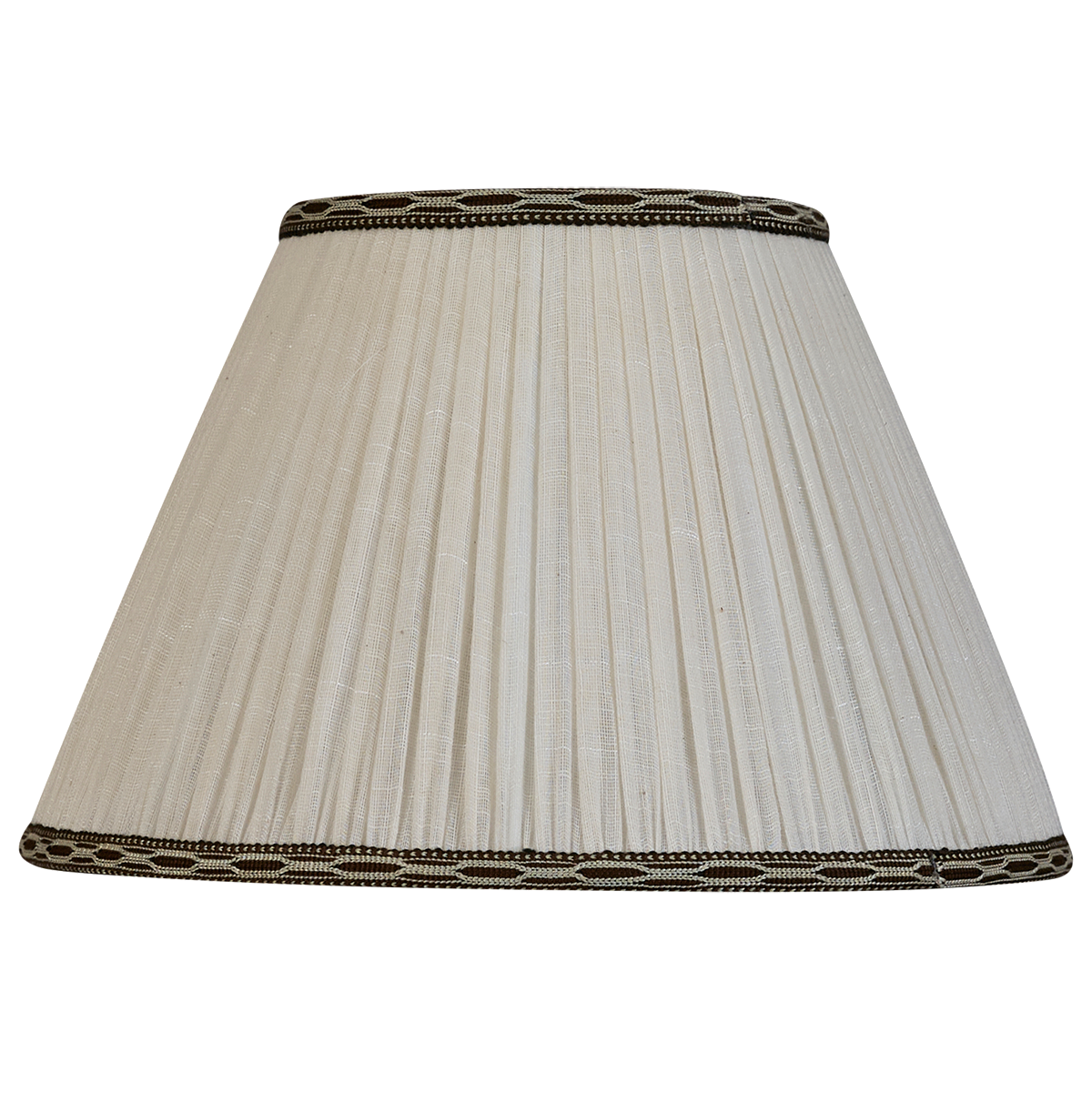 12 inch Cream cotton lampshade with brown hand embroidered trim