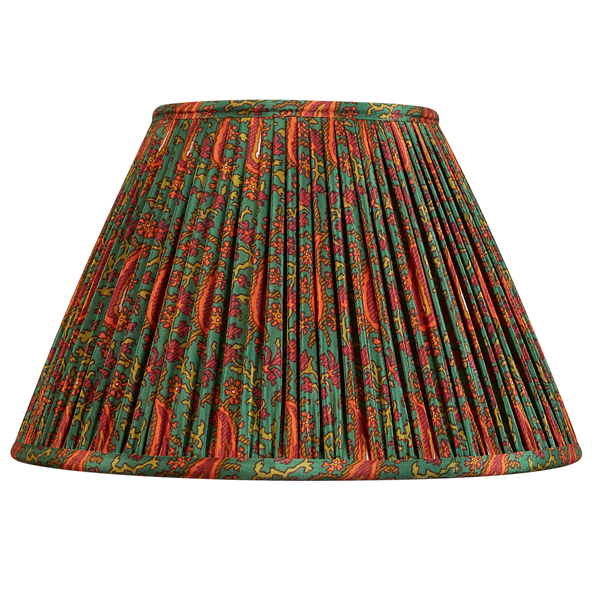 12 inch French drum deep forest green floral design silk sari lampshade