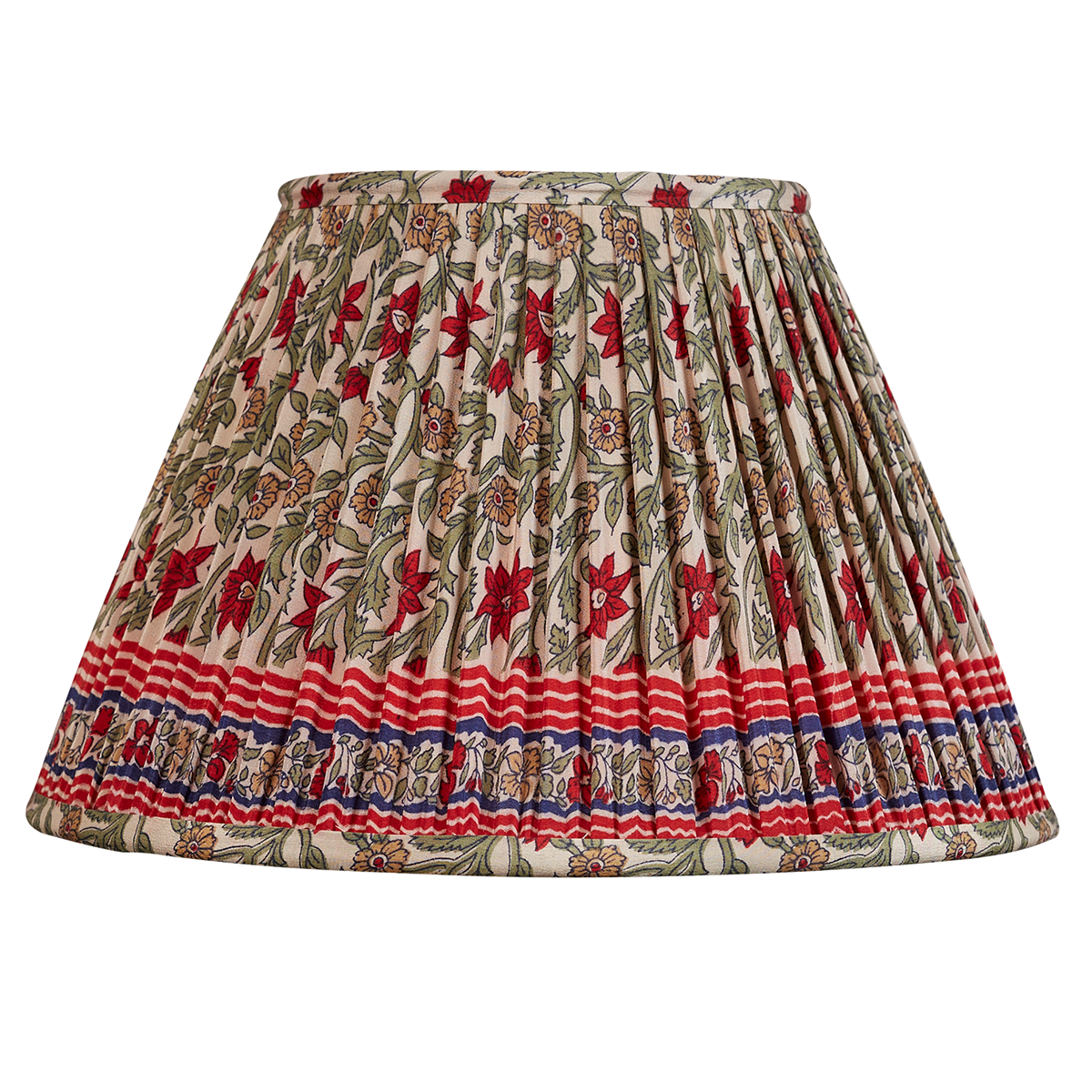 12 inch French drum red and green floral design silk sari lampshade with border