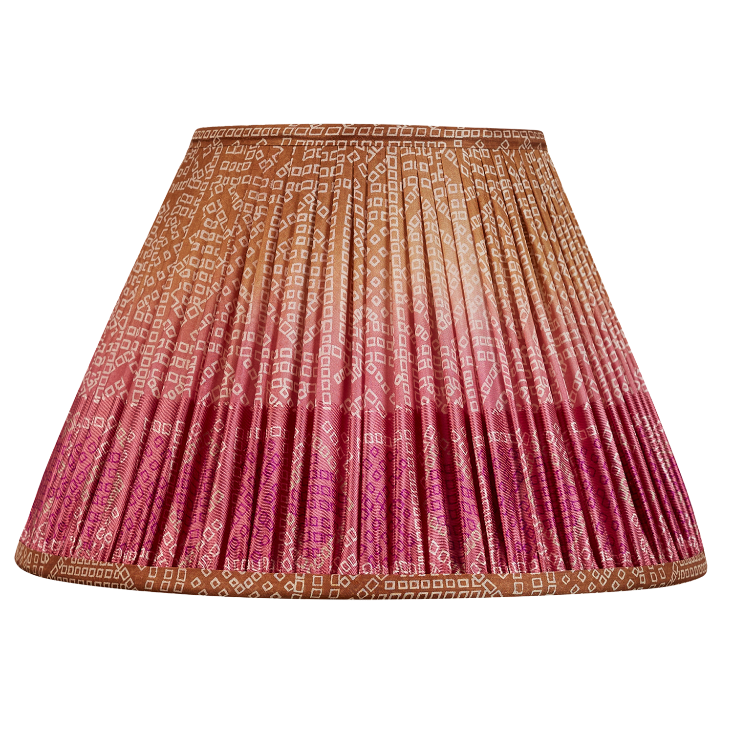 12 inch French Magenta and camel colour Bandhani design silk sari lampshade