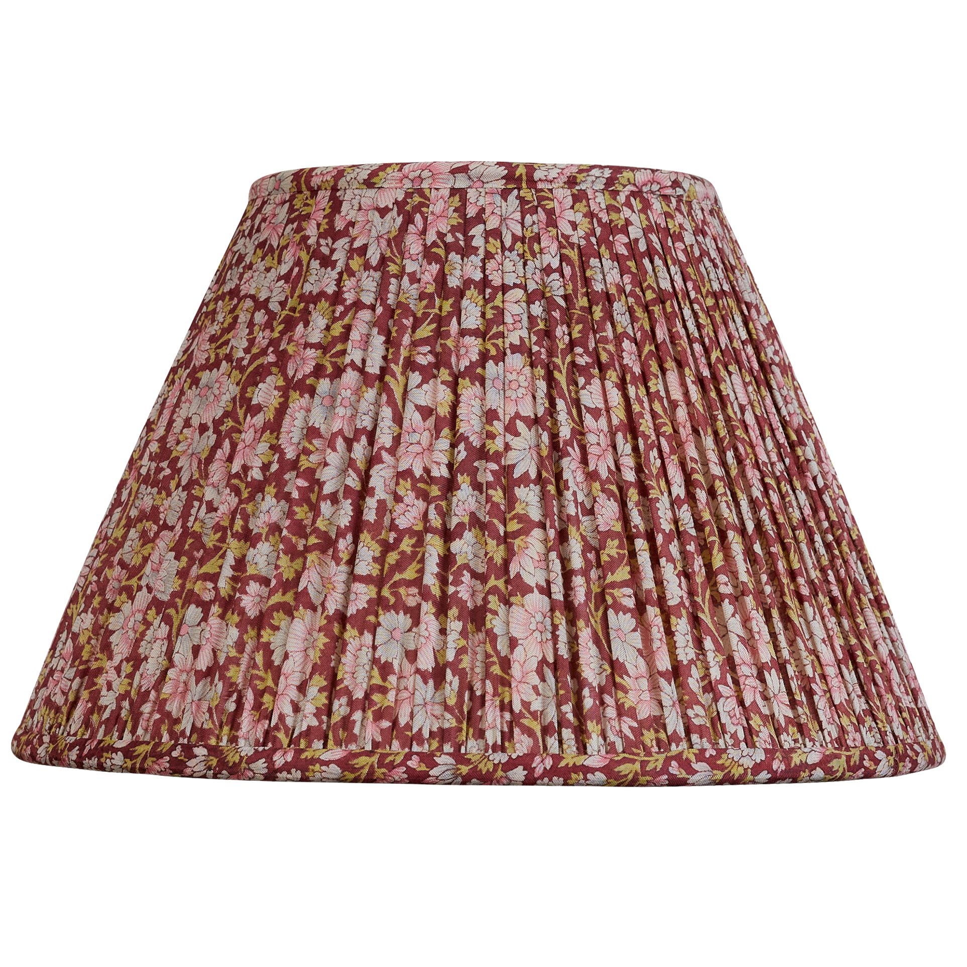 12 inch French drum caramel and pink floral design on blue ground silk sari lampshade