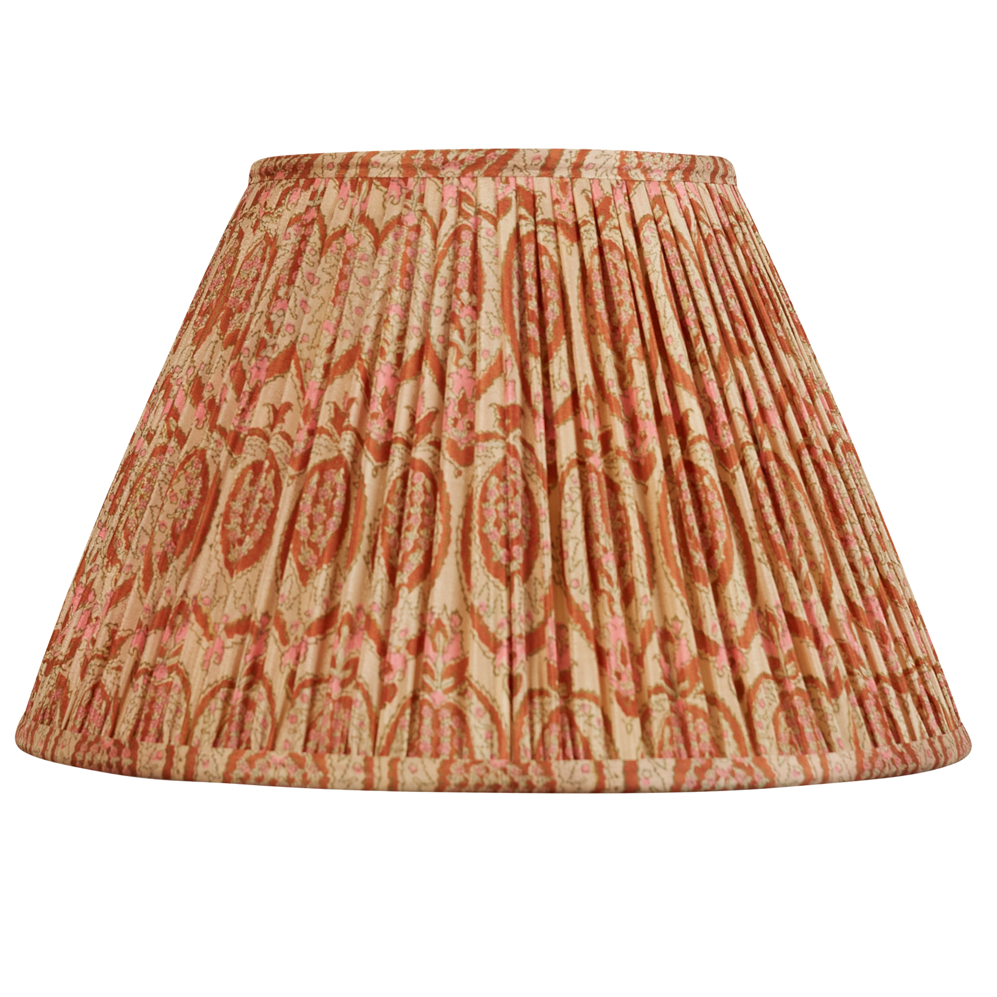 12 inch French drum terracotta and pink floral design silk sari lampshade