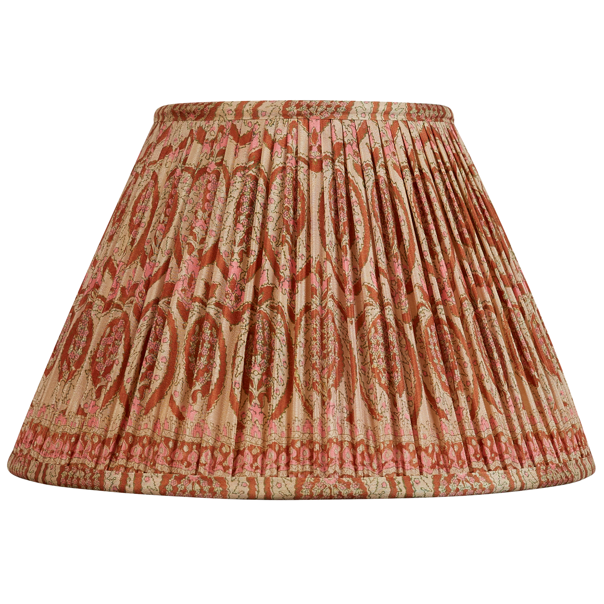 12 inch French drum terracotta and pink floral design silk sari lampshade with border