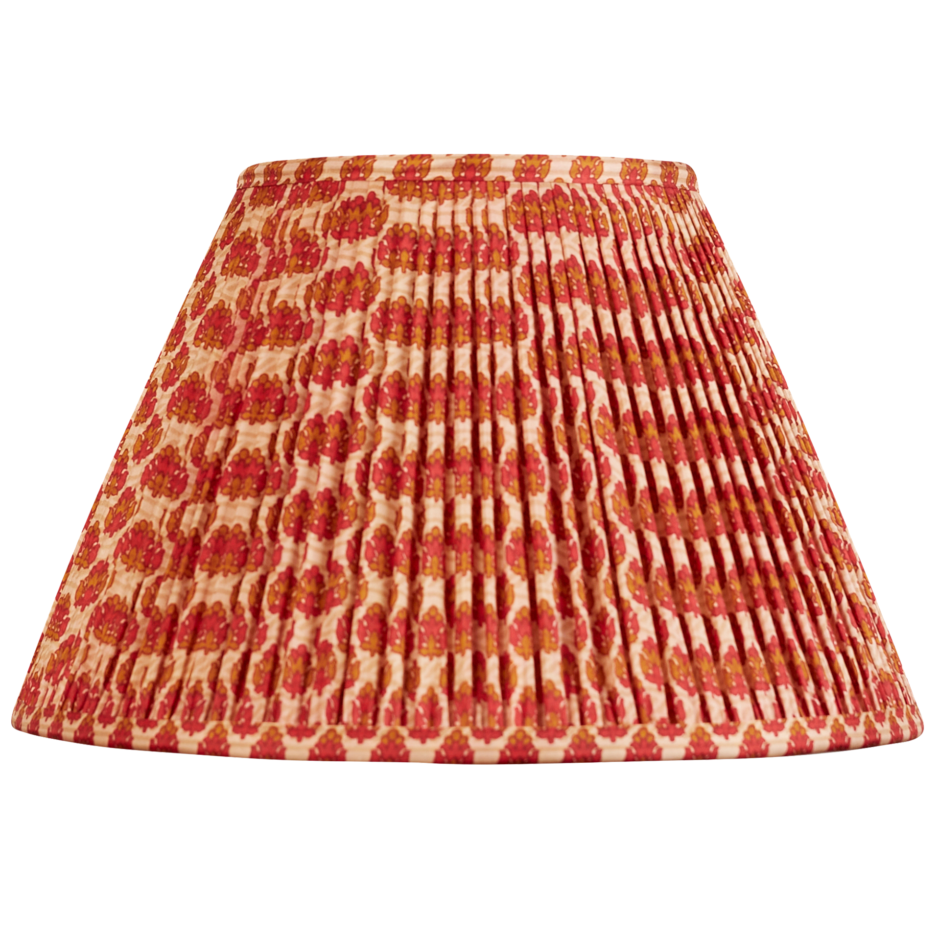 12 inch French drum deep red and tan floral design silk sari lampshade