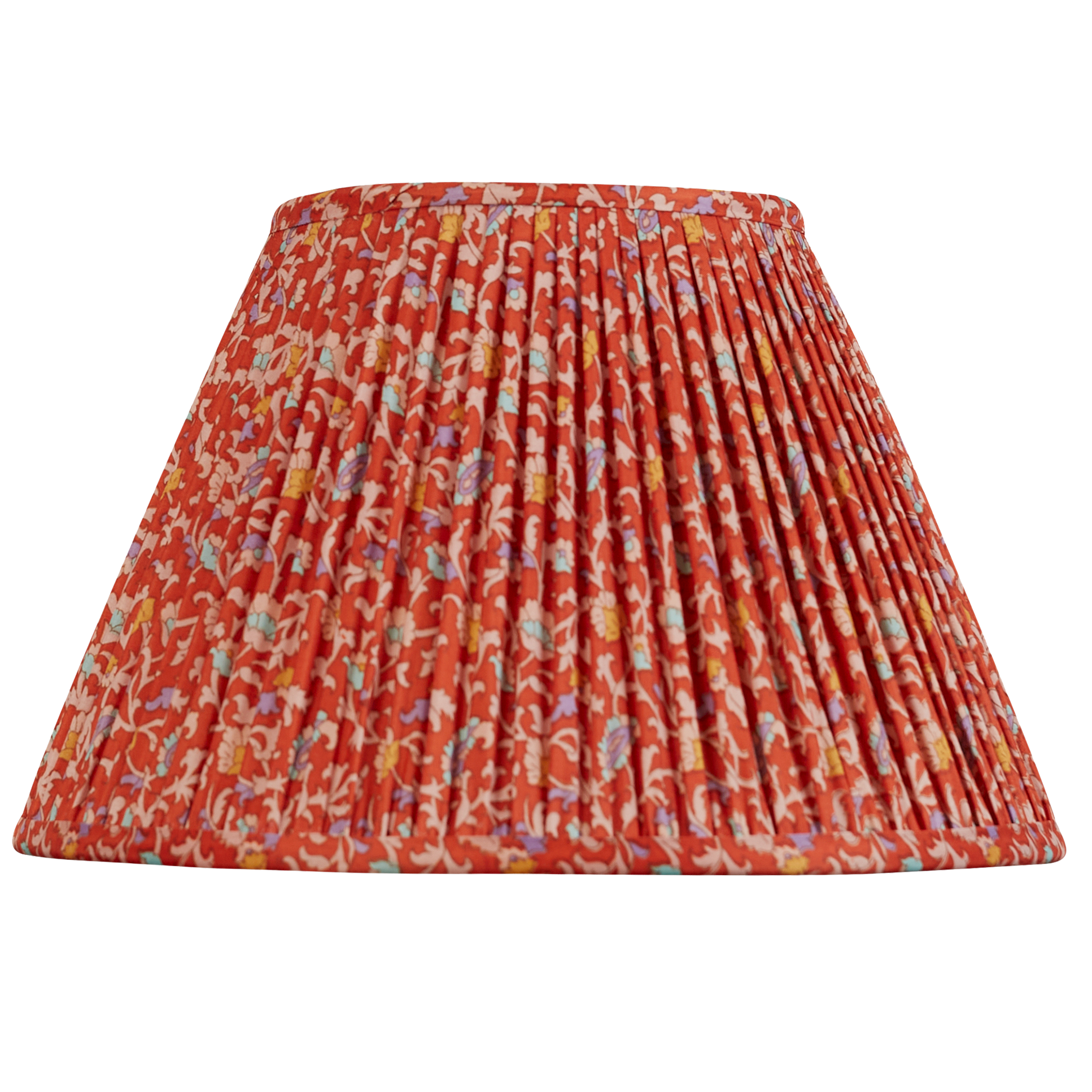 12 inch French drum floral design on red ground silk sari lampshade