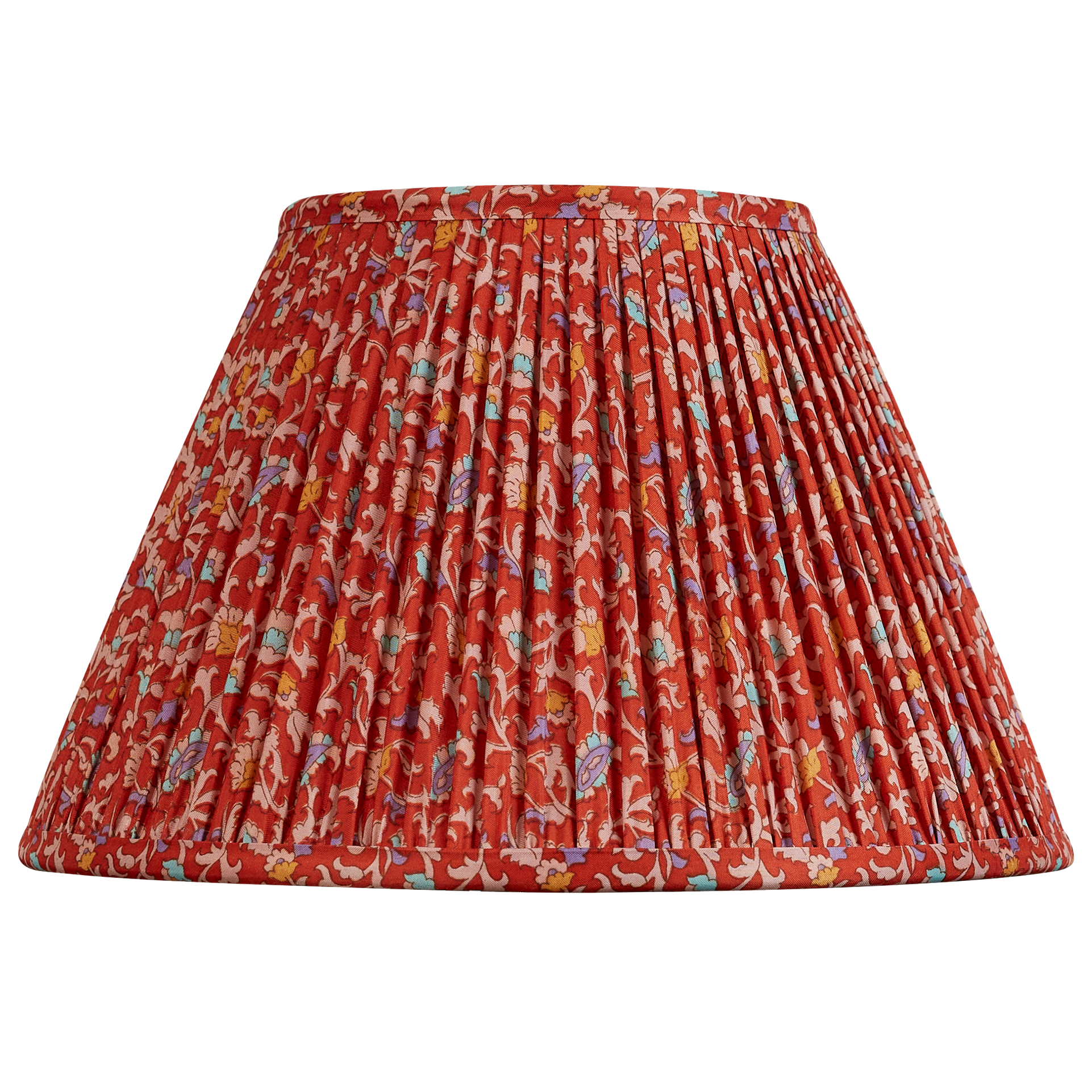 12 inch French drum floral design on red ground silk sari lampshade