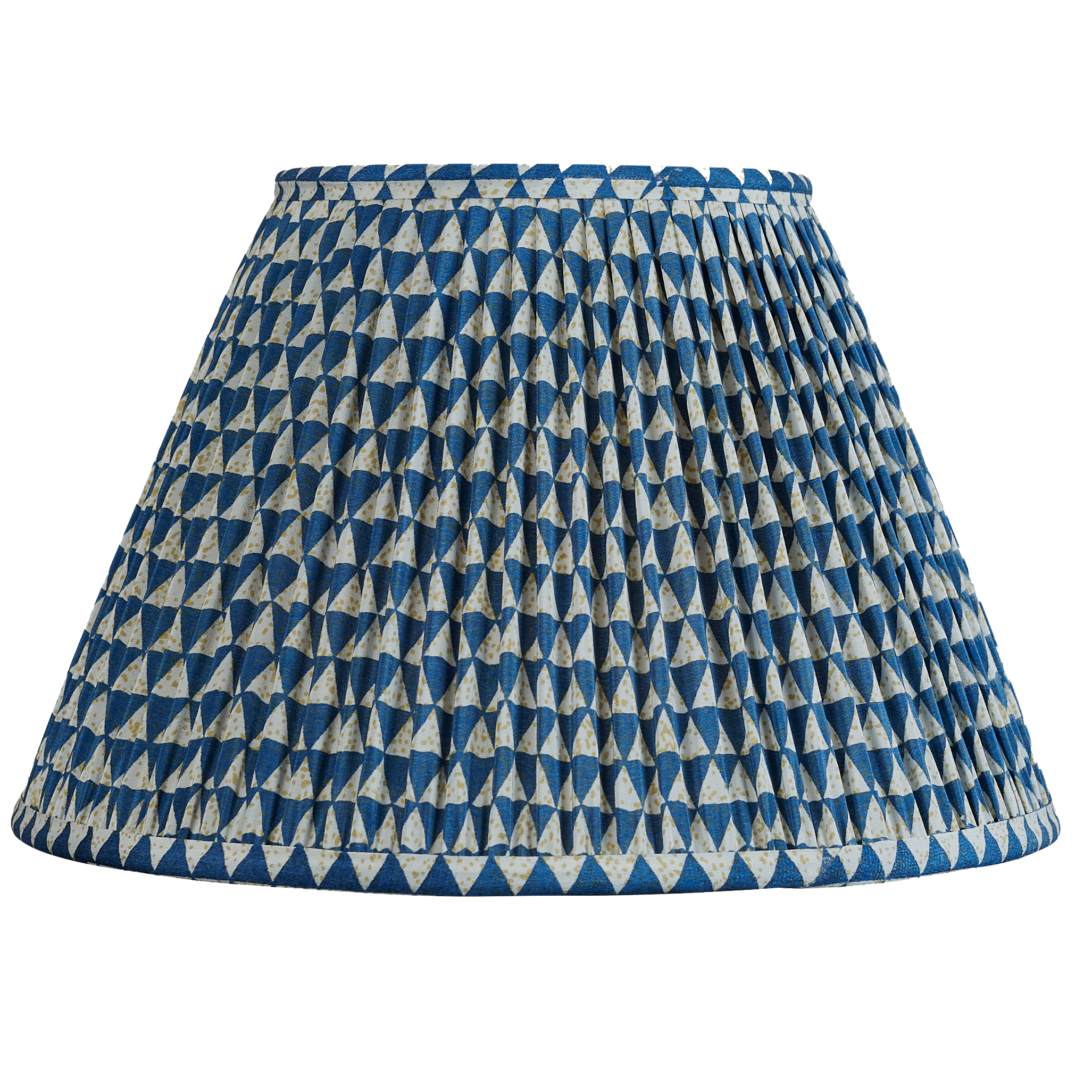 12 inch French drum navy blue and cream geometric design silk sari lampshade