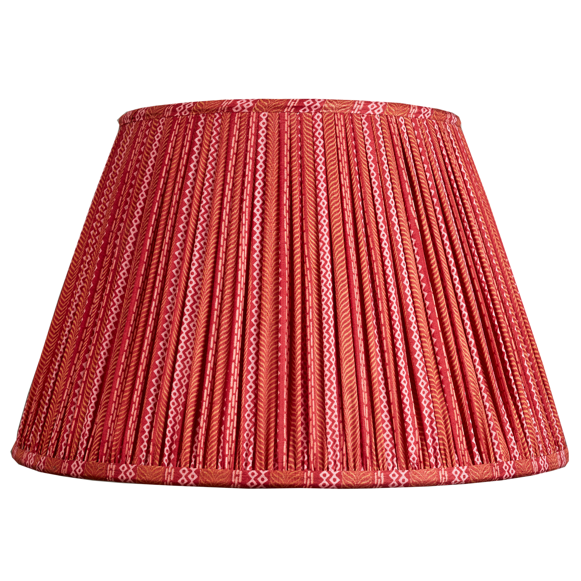 14 inch (36cm) Two tone raspberry and pink geometric stripe design silk sari lampshade