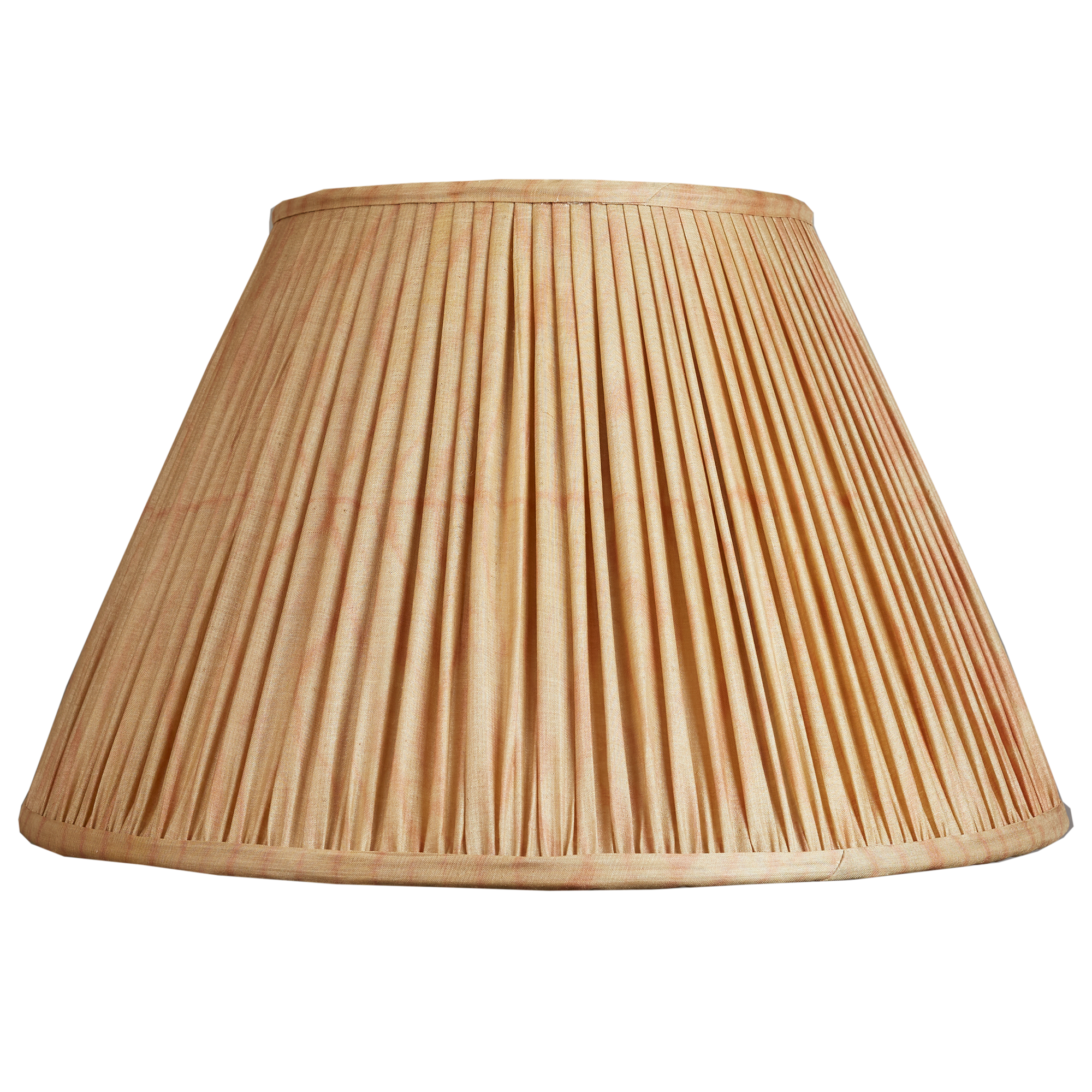 14 inch (36cm)  Pale gold silk sari French drum lampshade with dusky salmon strie self pattern