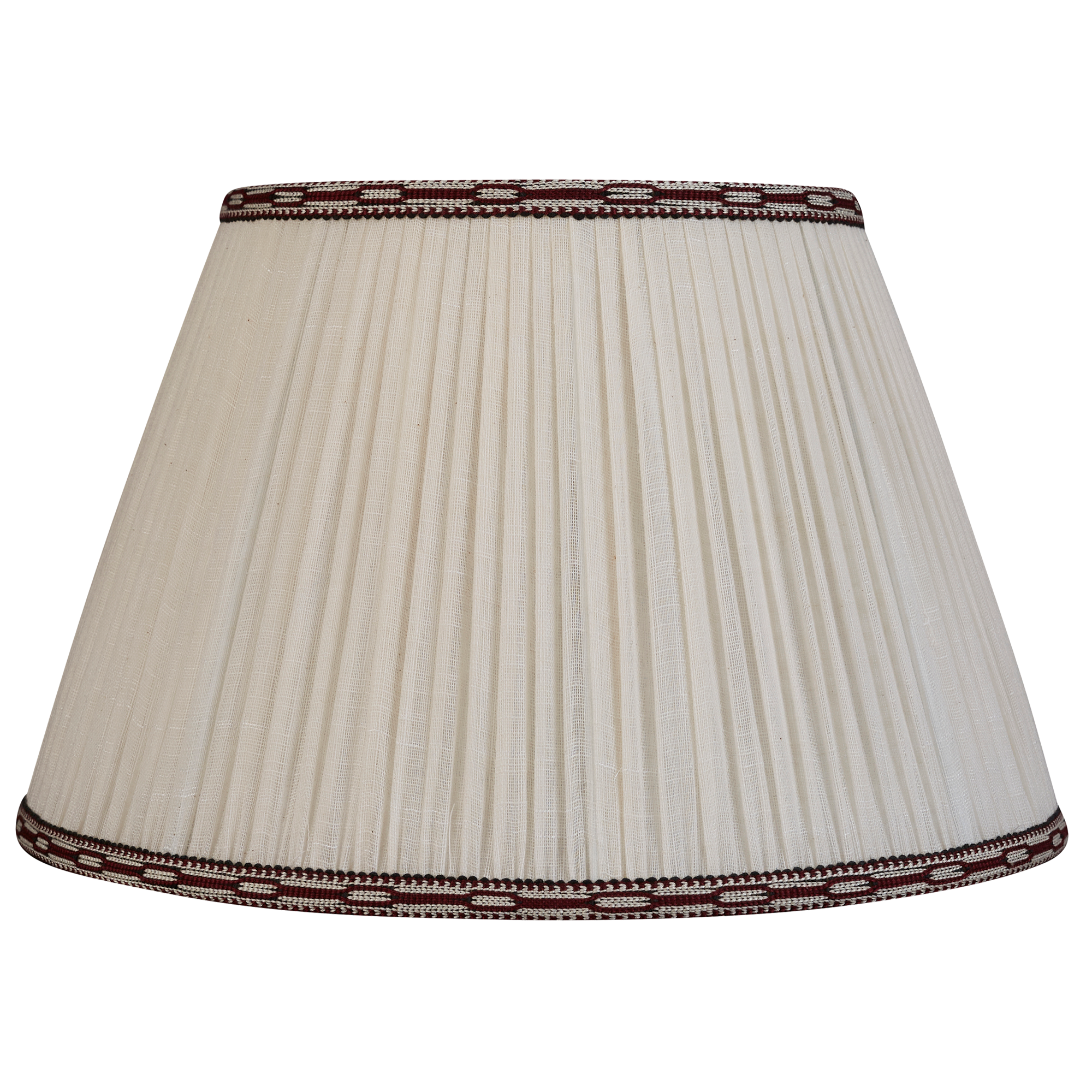 14 inch (36cm) Cream cotton lampshade with maroon hand embroidered trim